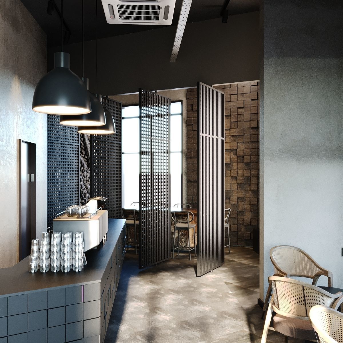 Industrial Coffee Shop Cafe 3D Model Scene - Editable 3D model_5