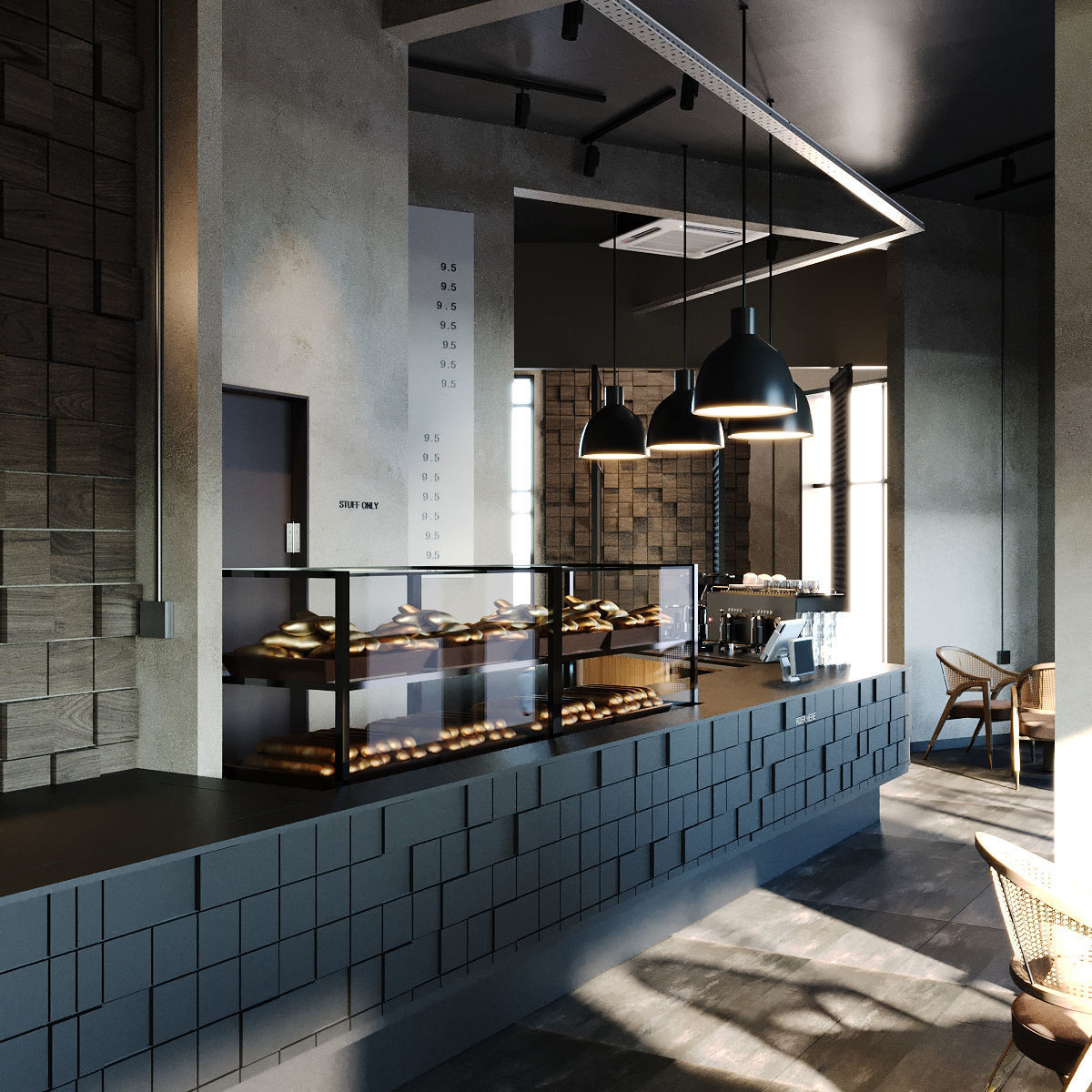 Industrial Coffee Shop Cafe 3D Model Scene - Editable 3D model_1