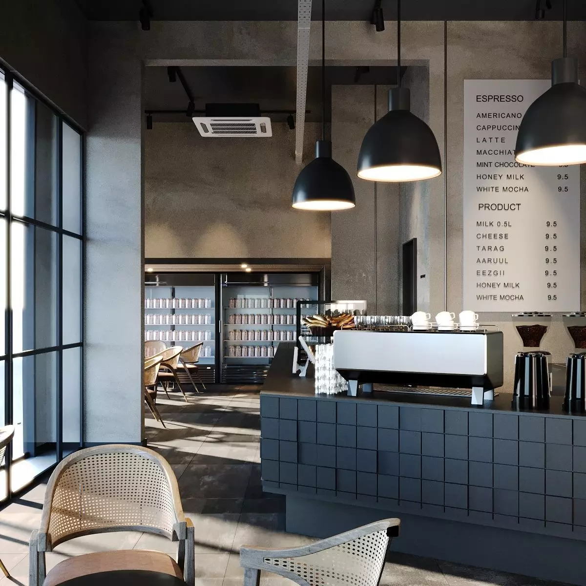 Industrial Coffee Shop Cafe 3D Model Scene - Editable 3D model_0