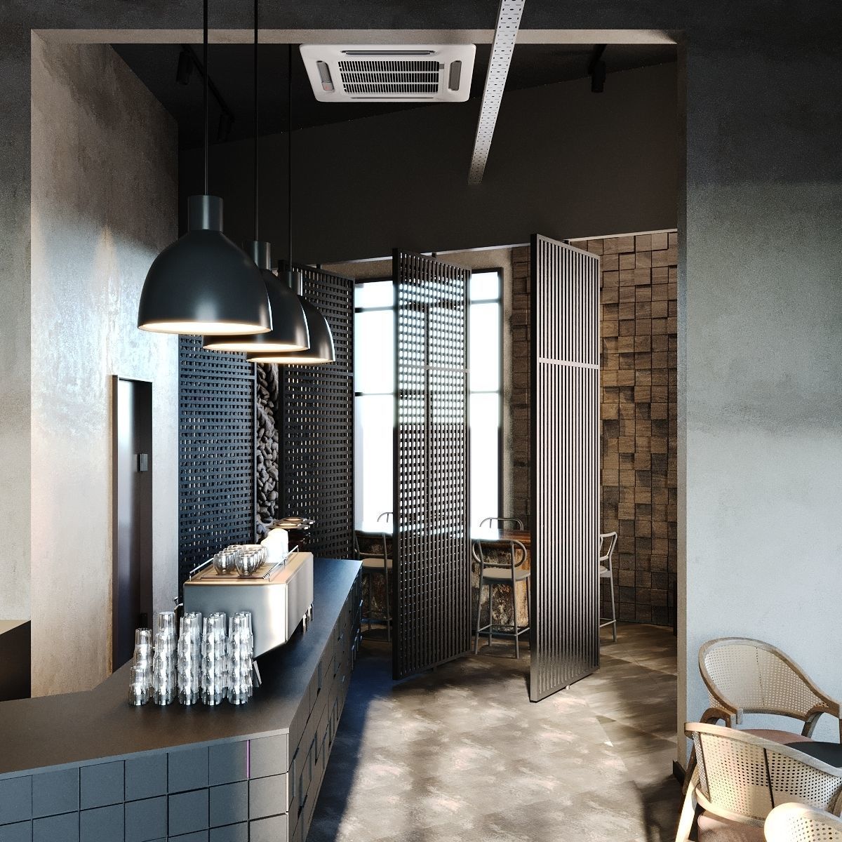 Industrial Coffee Shop Cafe 3D Model Scene - Editable 3D model_4