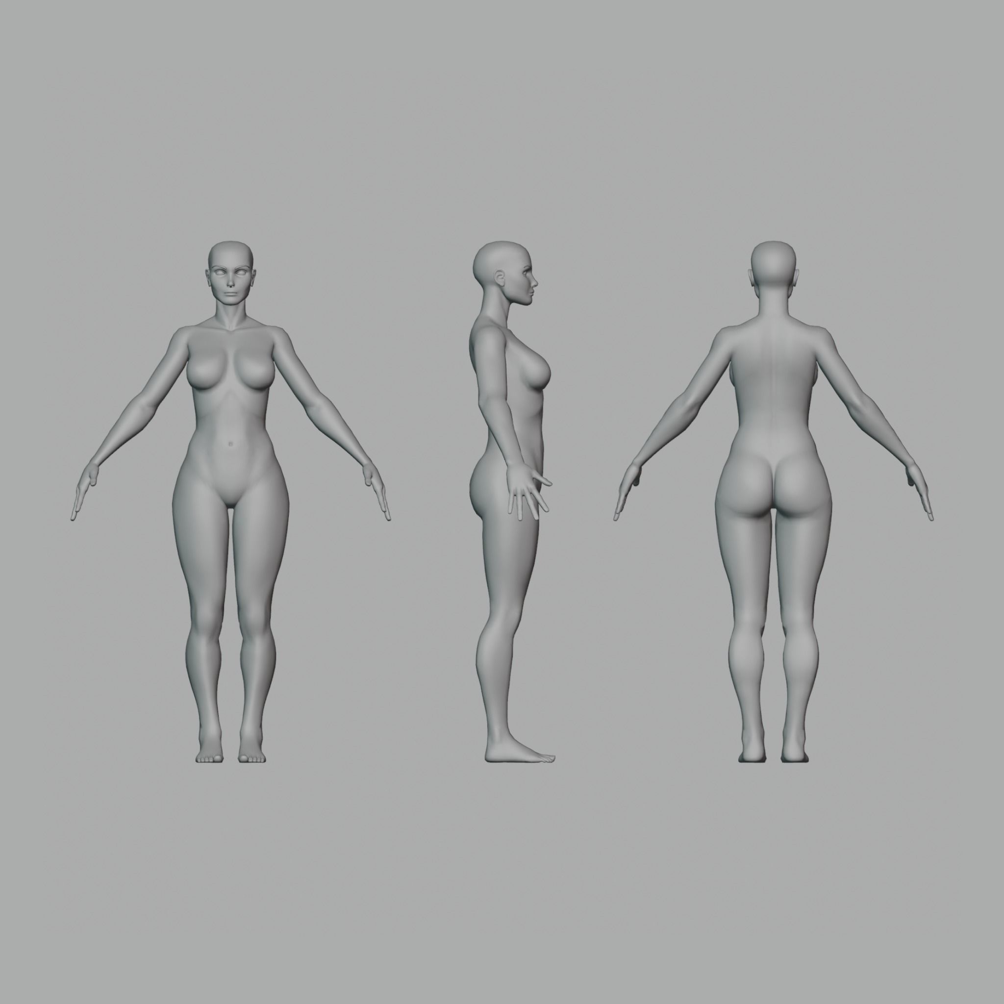 Female topology base mesh Low-poly 3D model_1