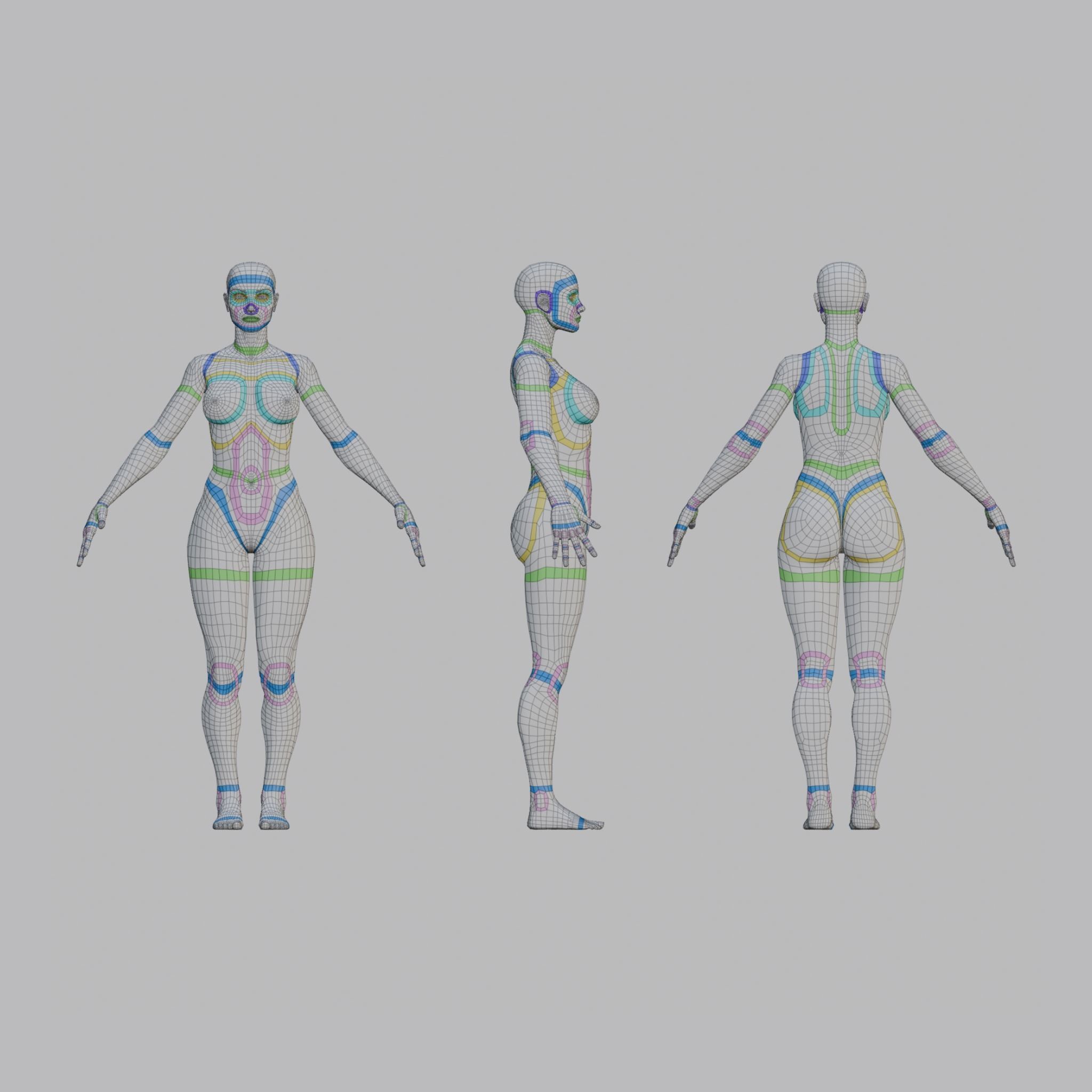 Female topology base mesh Low-poly 3D model_2