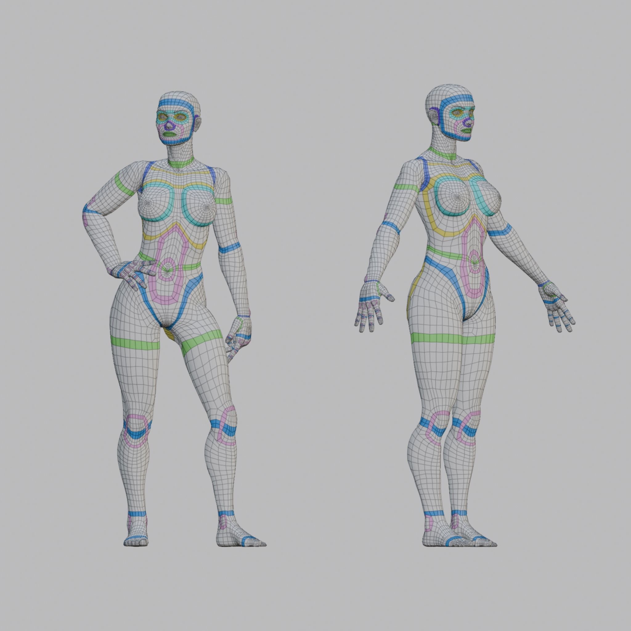 Female topology base mesh Low-poly 3D model_3