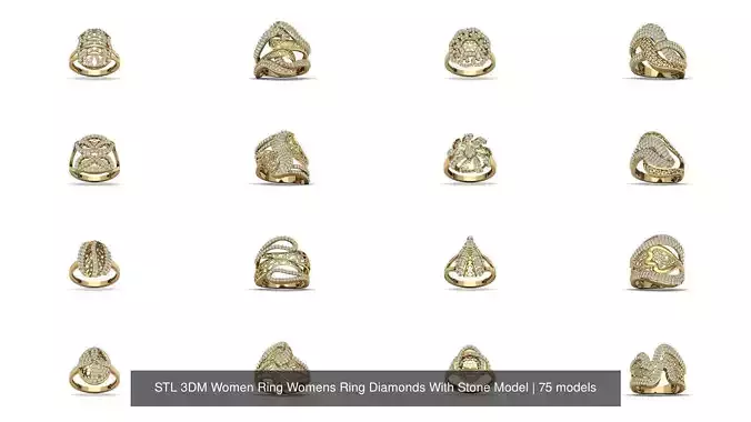 75 STL 3DM Women Ring Womens Ring Diamonds With Stone Model