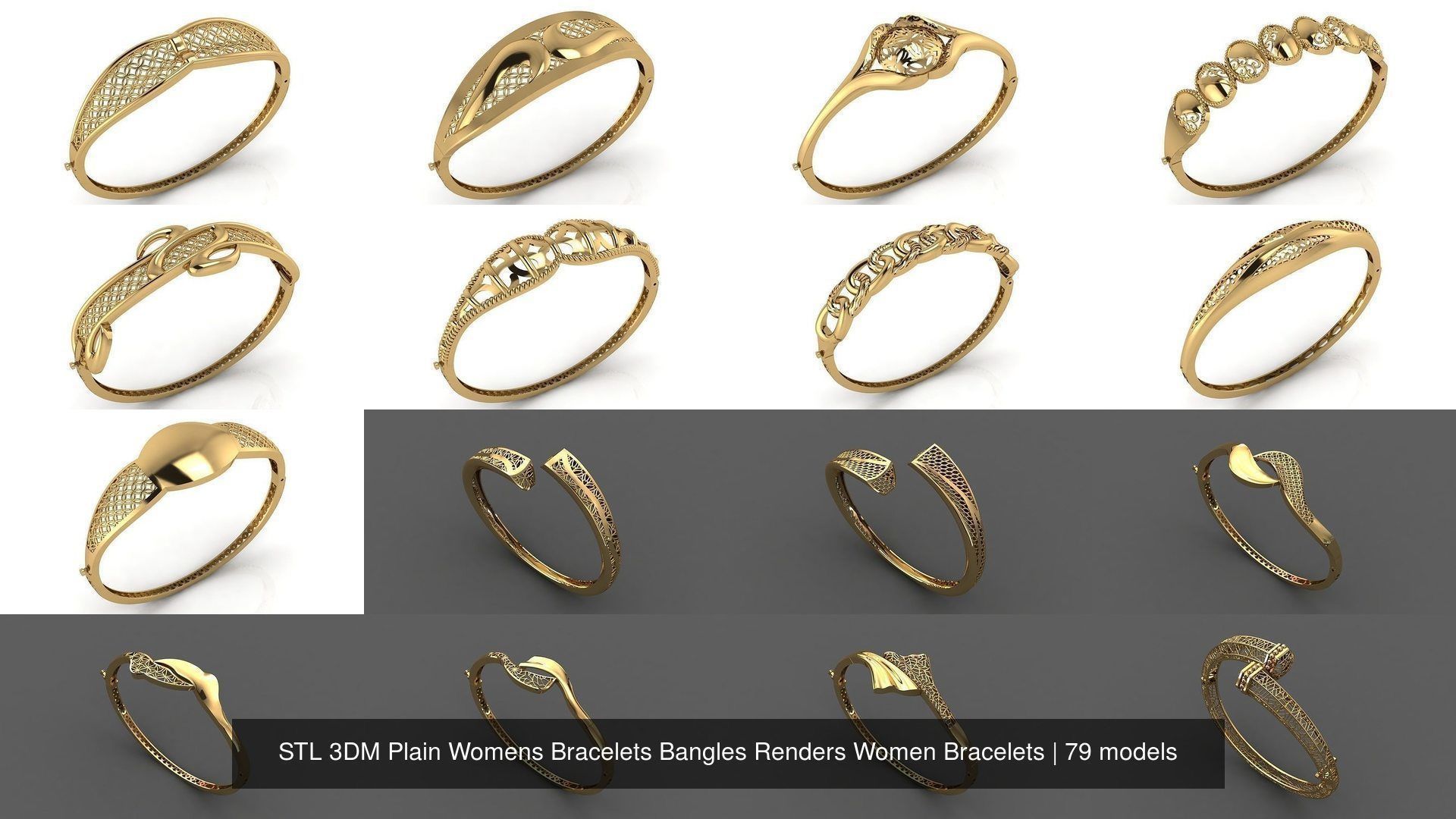 79 STL 3DM Plain Womens Bracelets Bangles Renders Women Bracelet 3D Model Collection_6