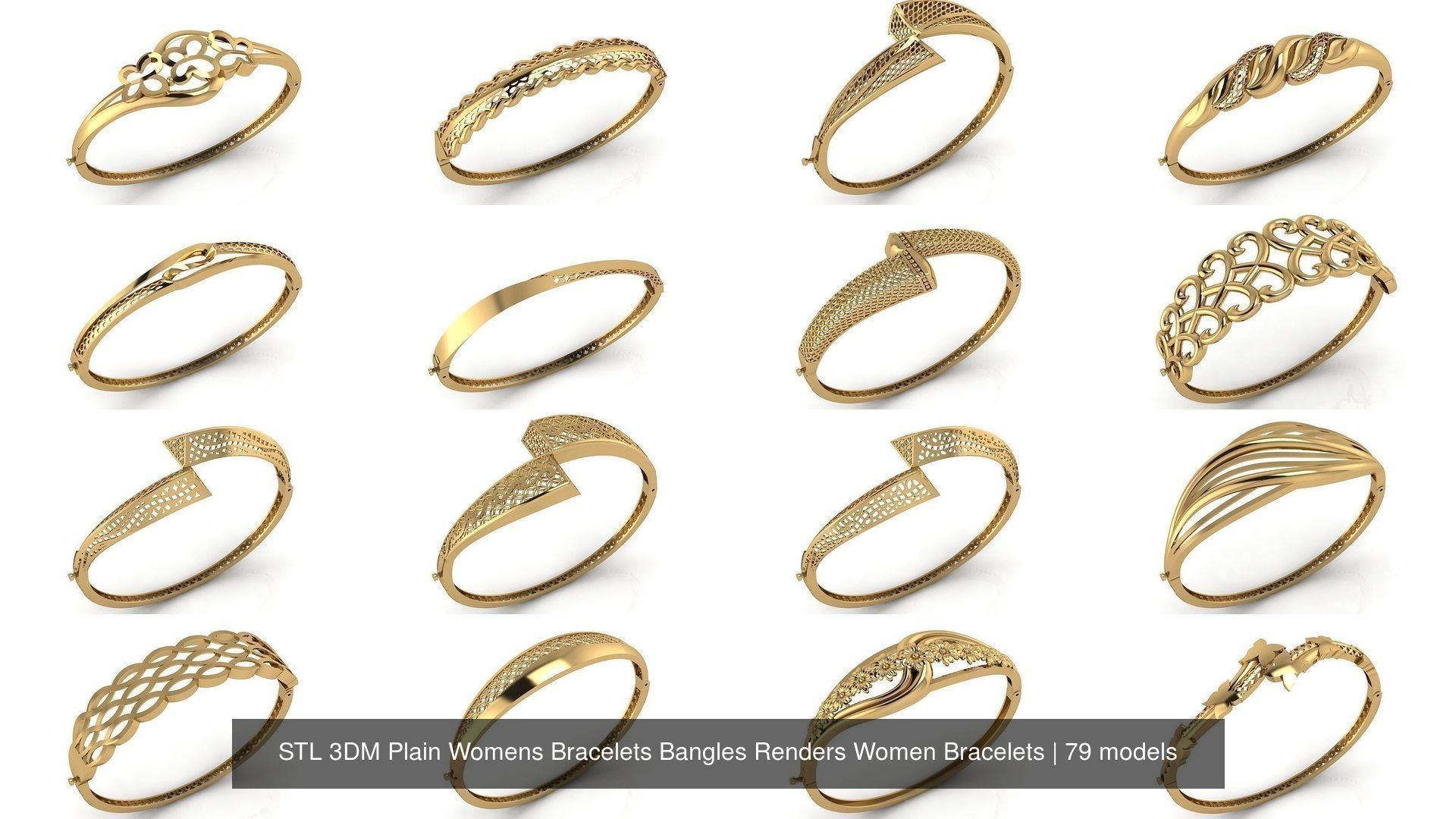 79 STL 3DM Plain Womens Bracelets Bangles Renders Women Bracelet 3D Model Collection_4