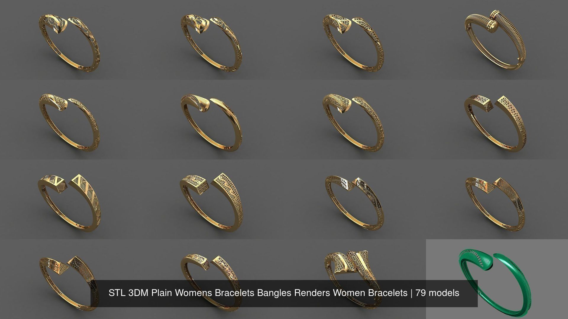 79 STL 3DM Plain Womens Bracelets Bangles Renders Women Bracelet 3D Model Collection_8