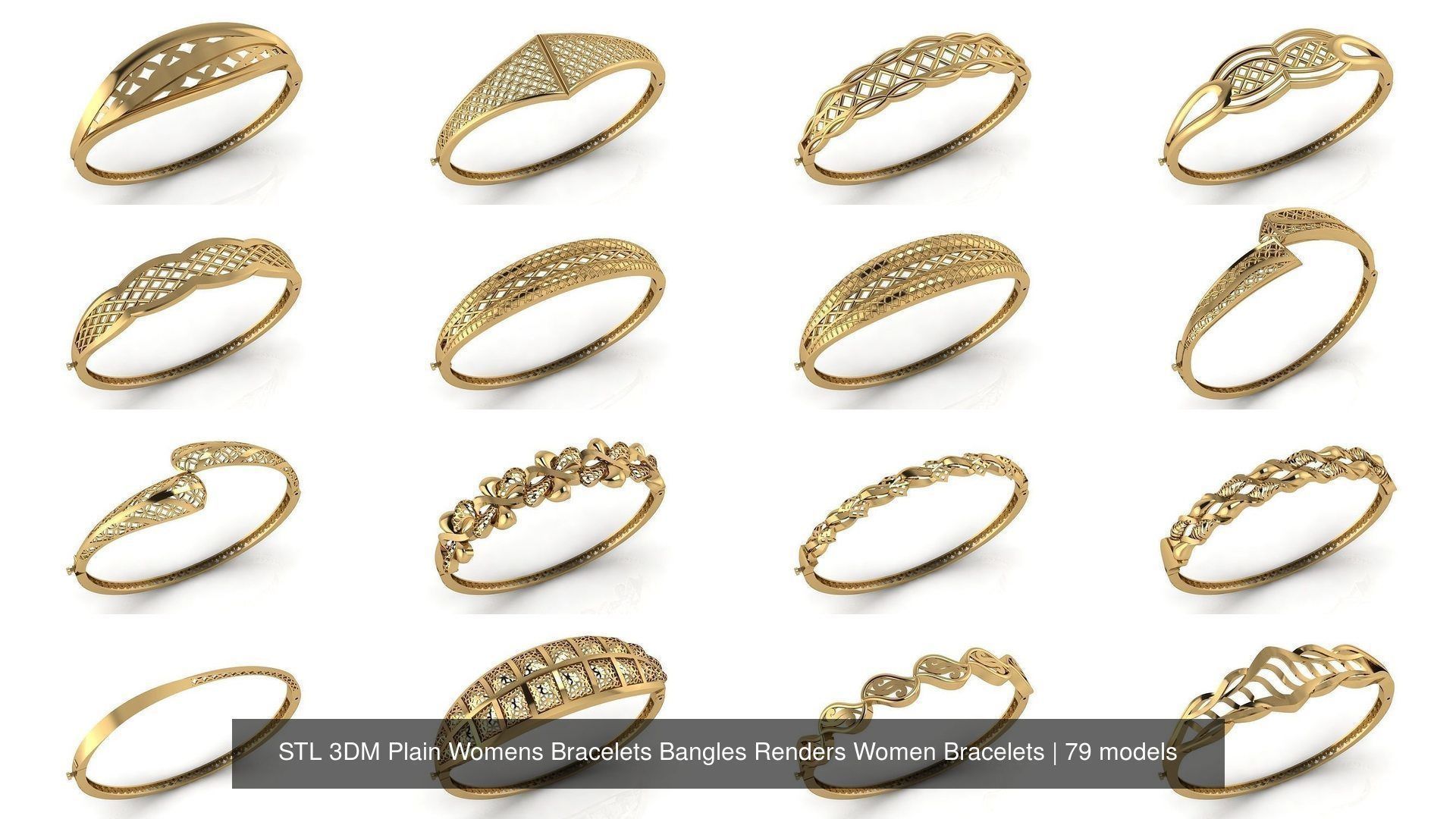 79 STL 3DM Plain Womens Bracelets Bangles Renders Women Bracelet 3D Model Collection_2