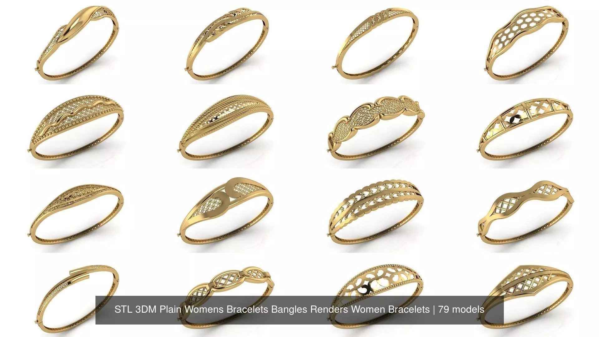 79 STL 3DM Plain Womens Bracelets Bangles Renders Women Bracelet 3D Model Collection_0