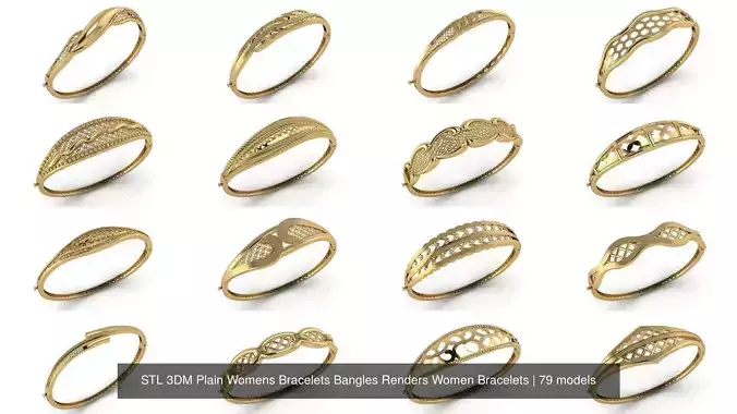 79 STL 3DM Plain Womens Bracelets Bangles Renders Women Bracelet 3D Model Collection