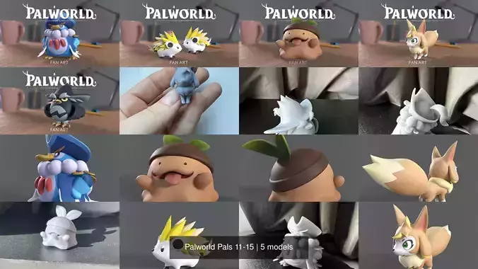 Palworld Pals 11-15 Fanart for 3d Printing