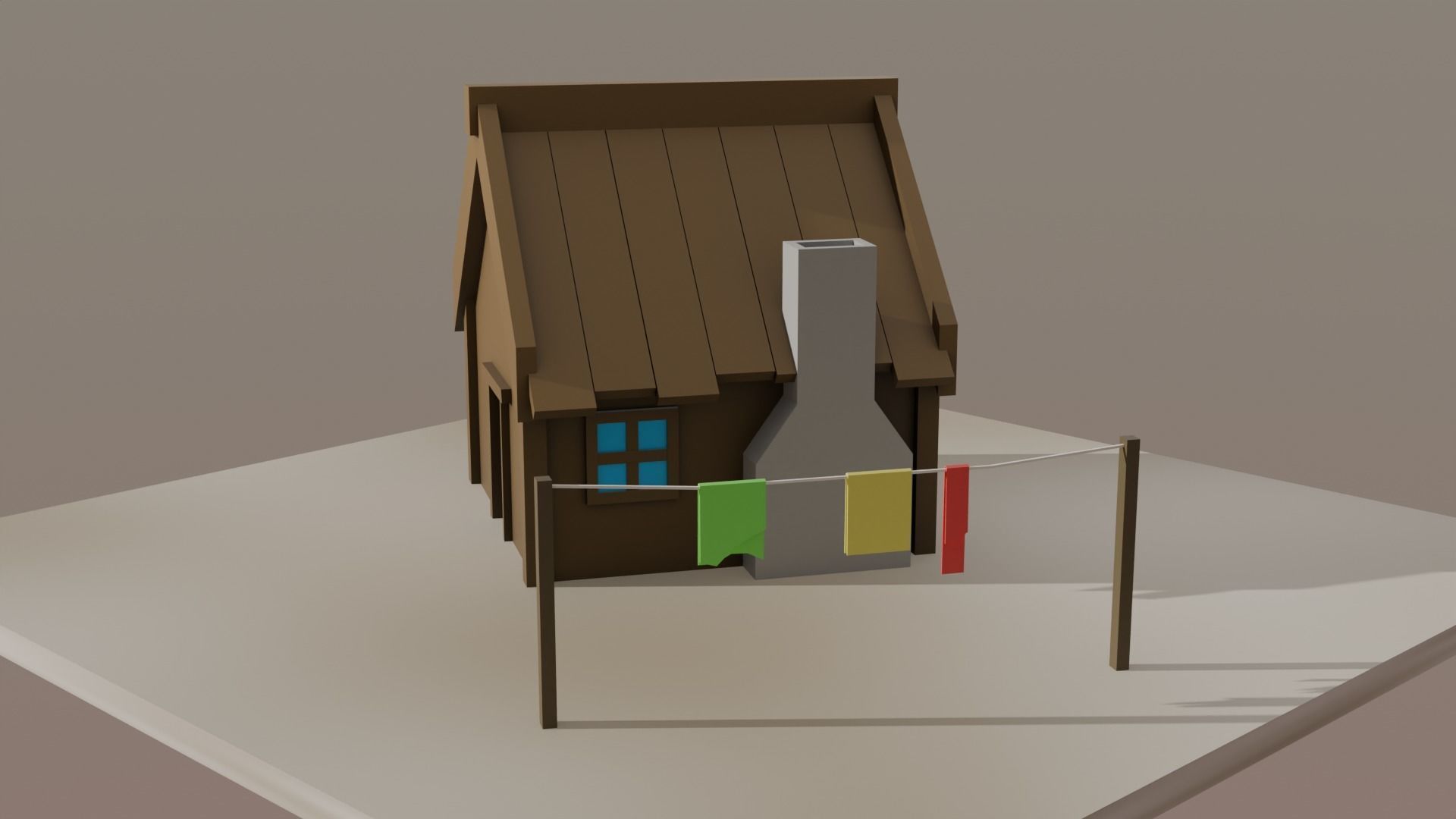 House and Clothesline Free 3D model_7