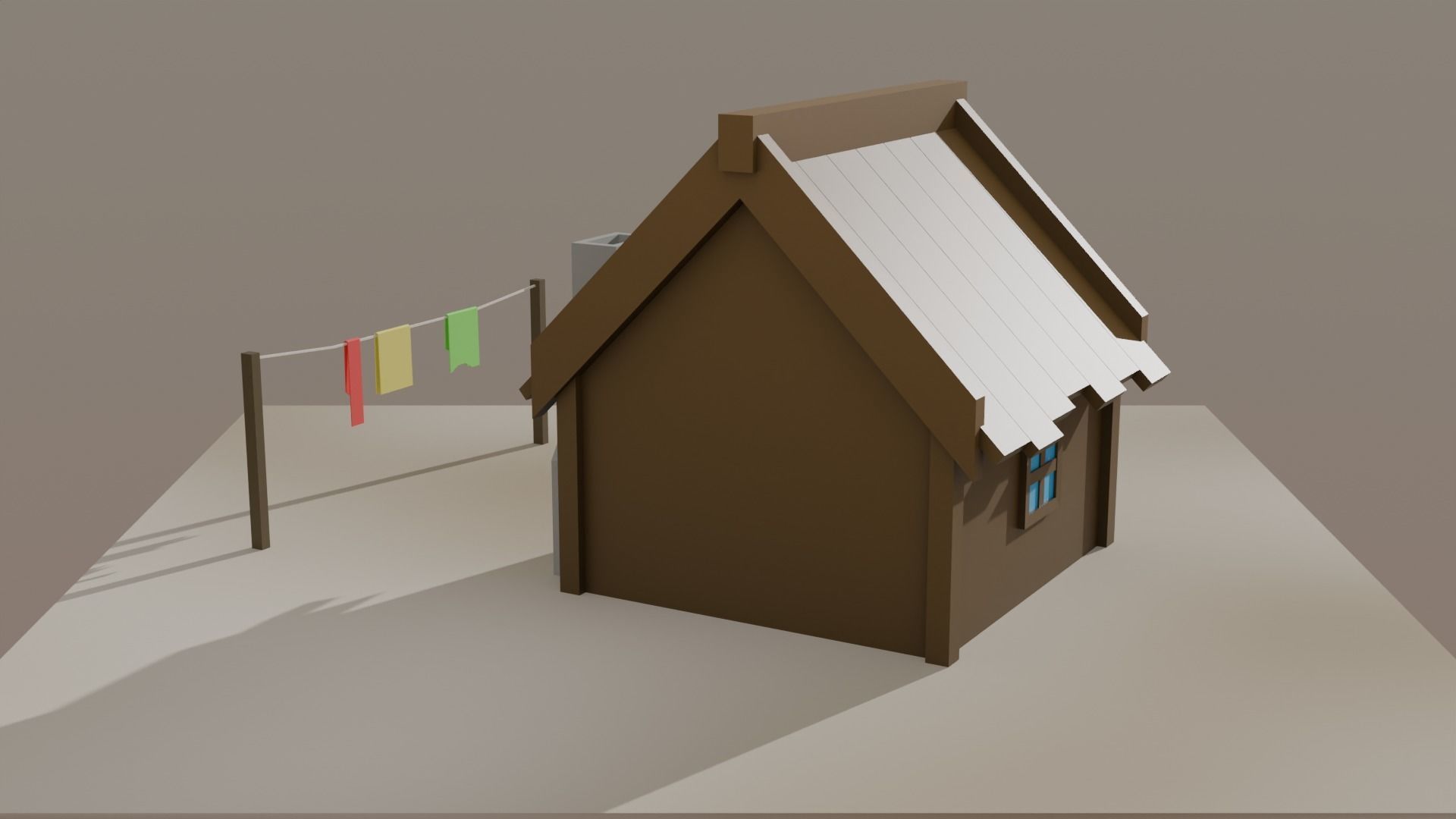House and Clothesline Free 3D model_4