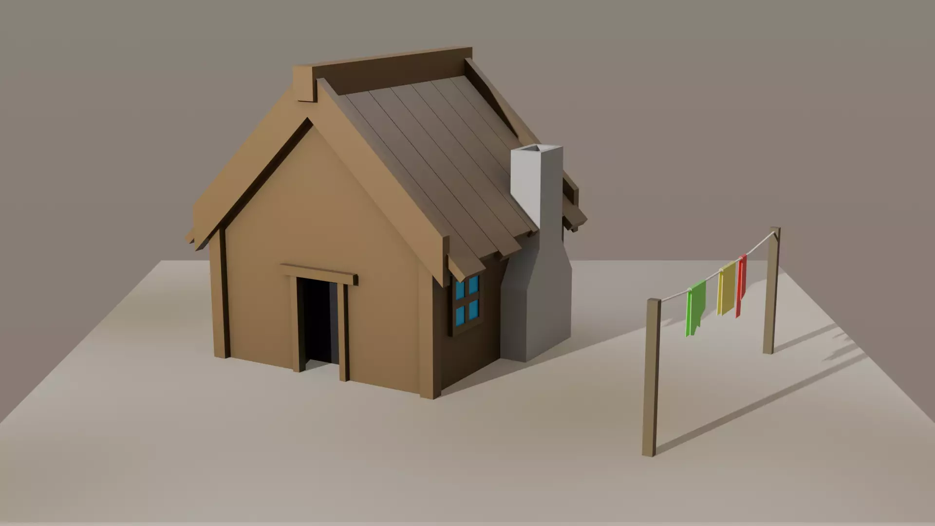 House and Clothesline Free 3D model_0