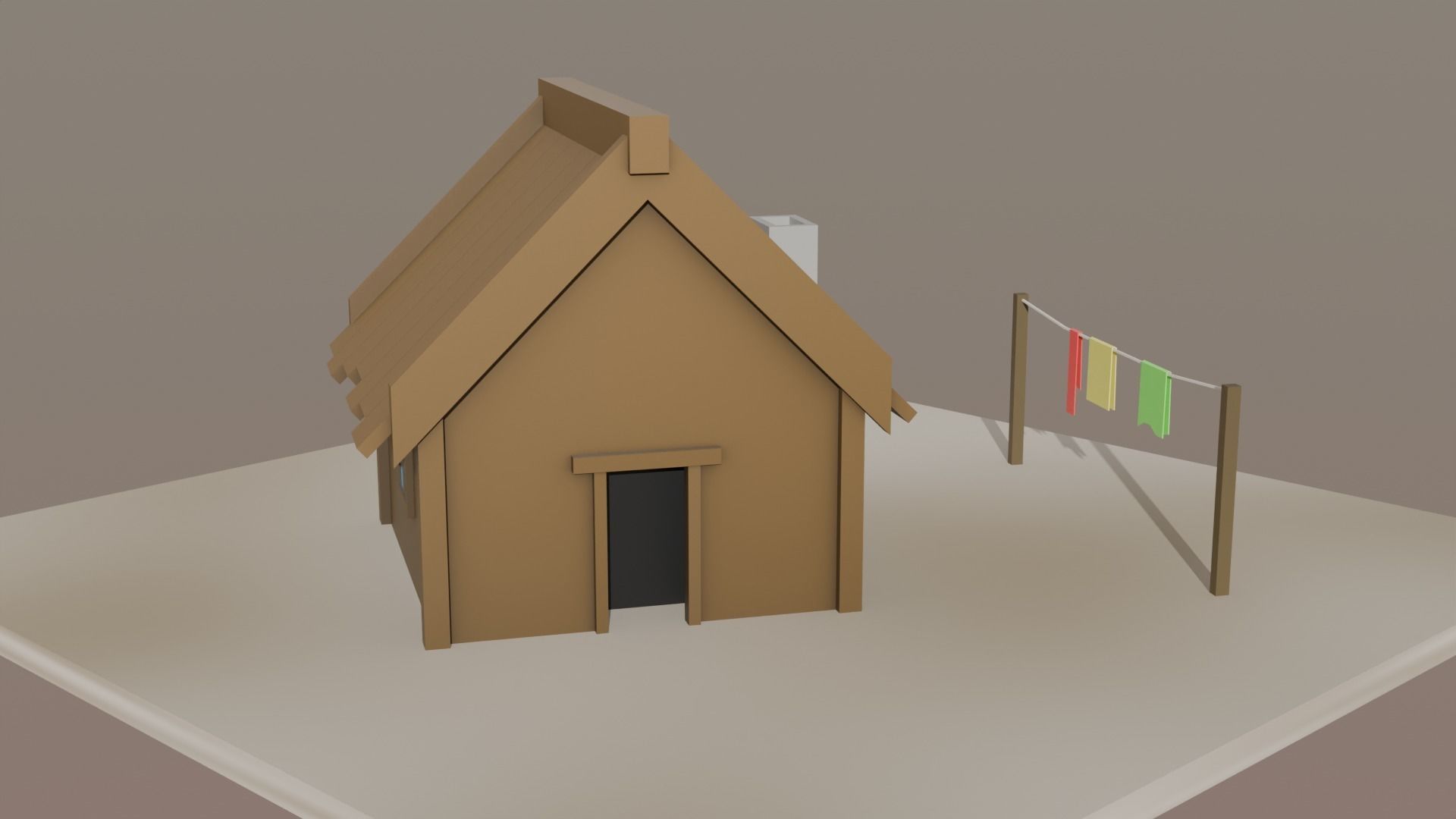 House and Clothesline Free 3D model_1