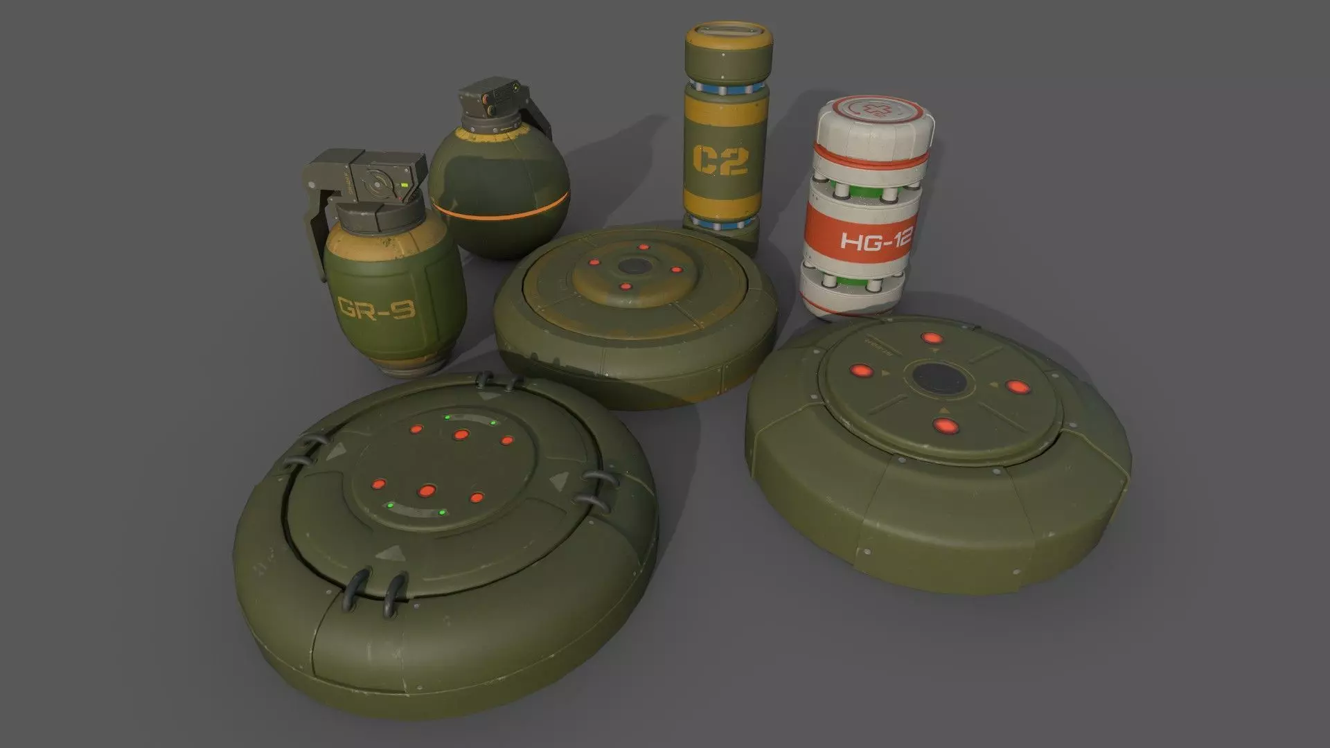 Sci-Fi Grenades-Mines Low-poly 3D model_0