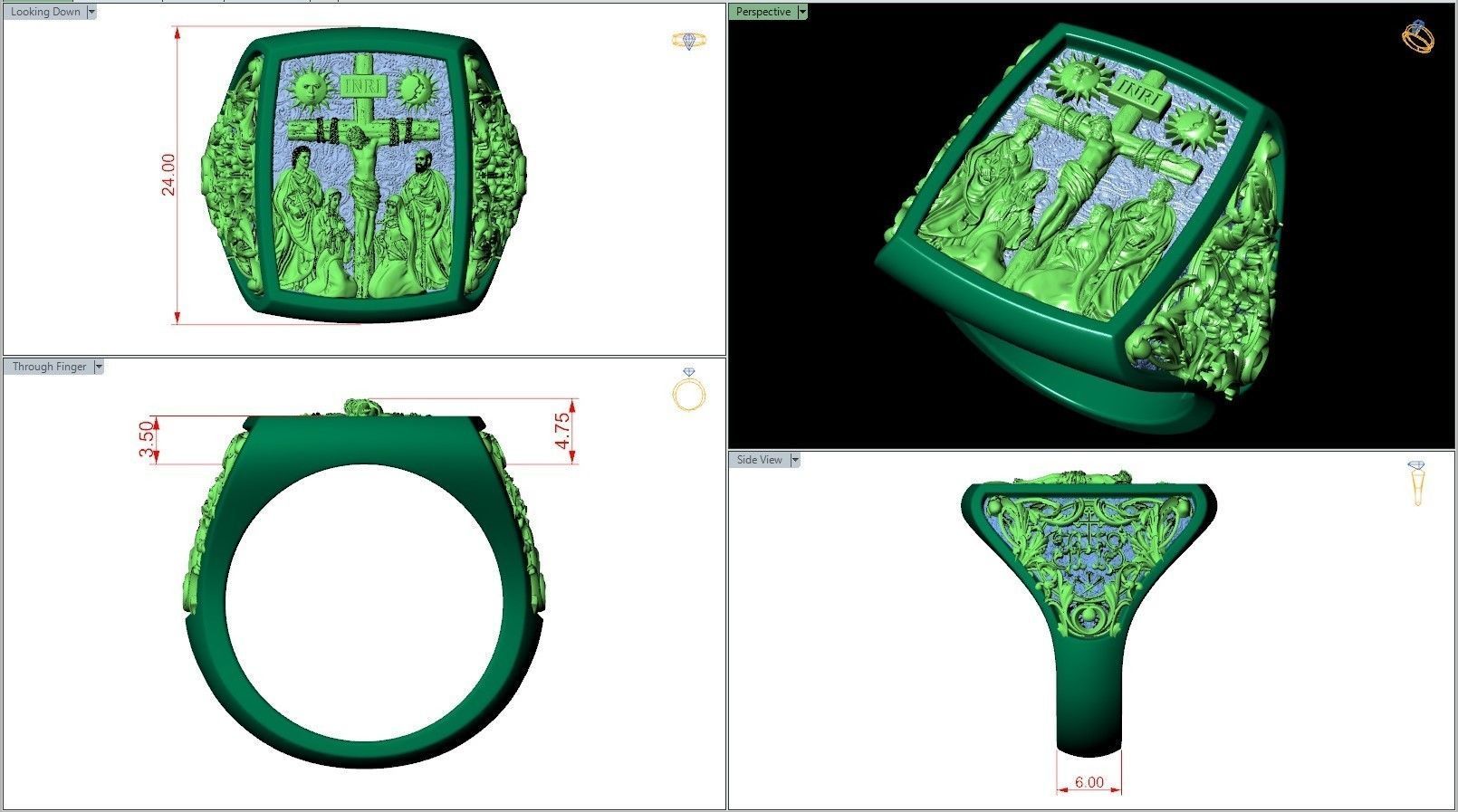 Jesus Christ Crucifix Cross Mary and Saints Christian Ring 3D print model_7