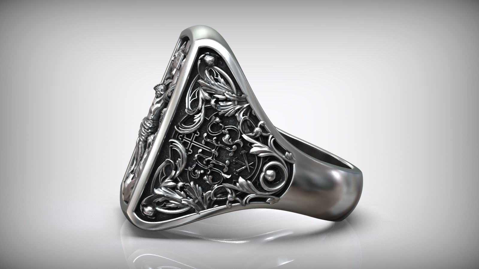 Jesus Christ Crucifix Cross Mary and Saints Christian Ring 3D print model_2