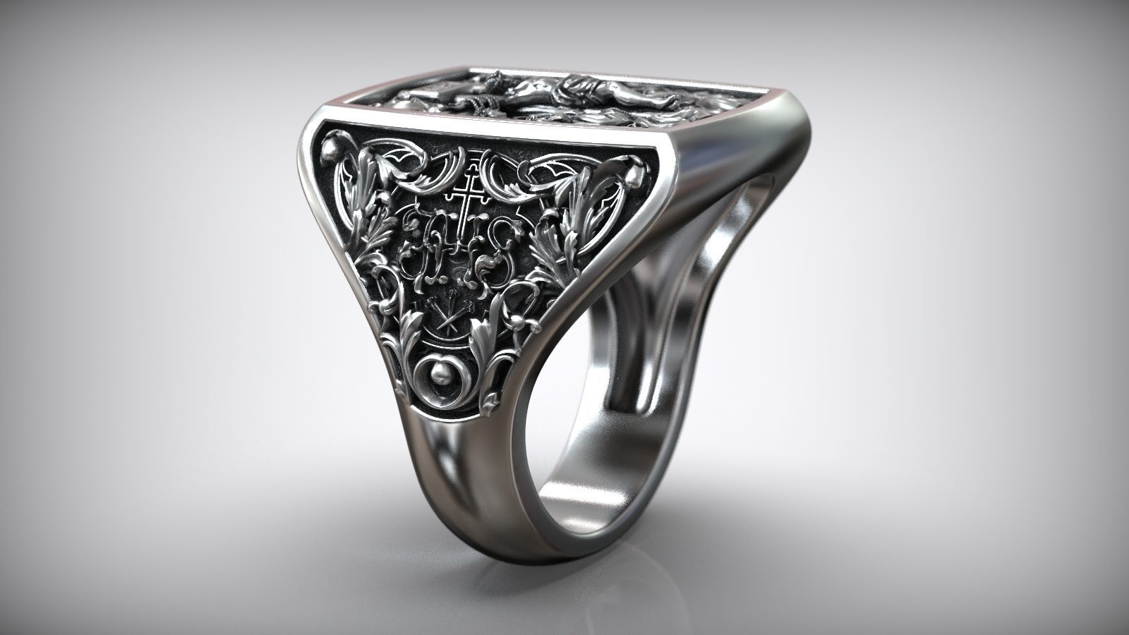 Jesus Christ Crucifix Cross Mary and Saints Christian Ring 3D print model_3