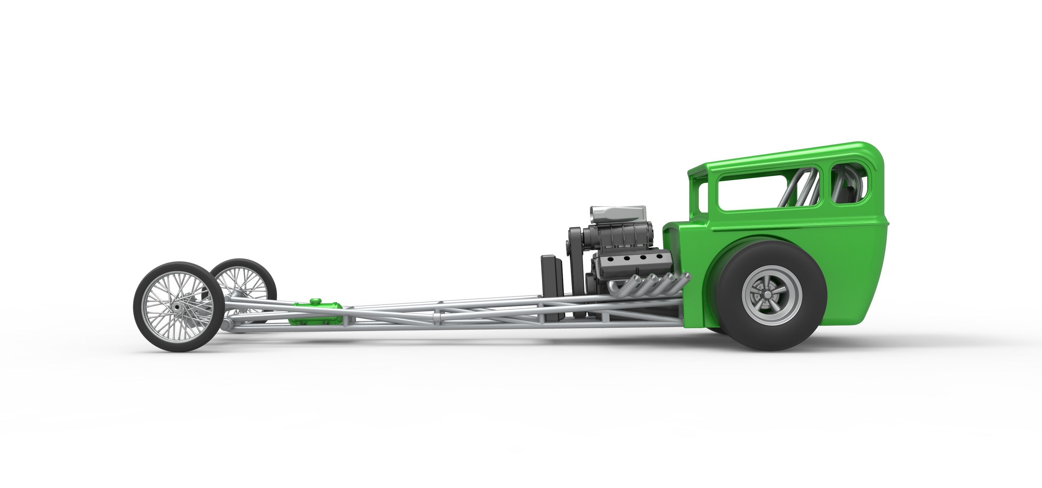 Front engine old school dragster with shell V7 Scale 1 to 25 3D print model_9