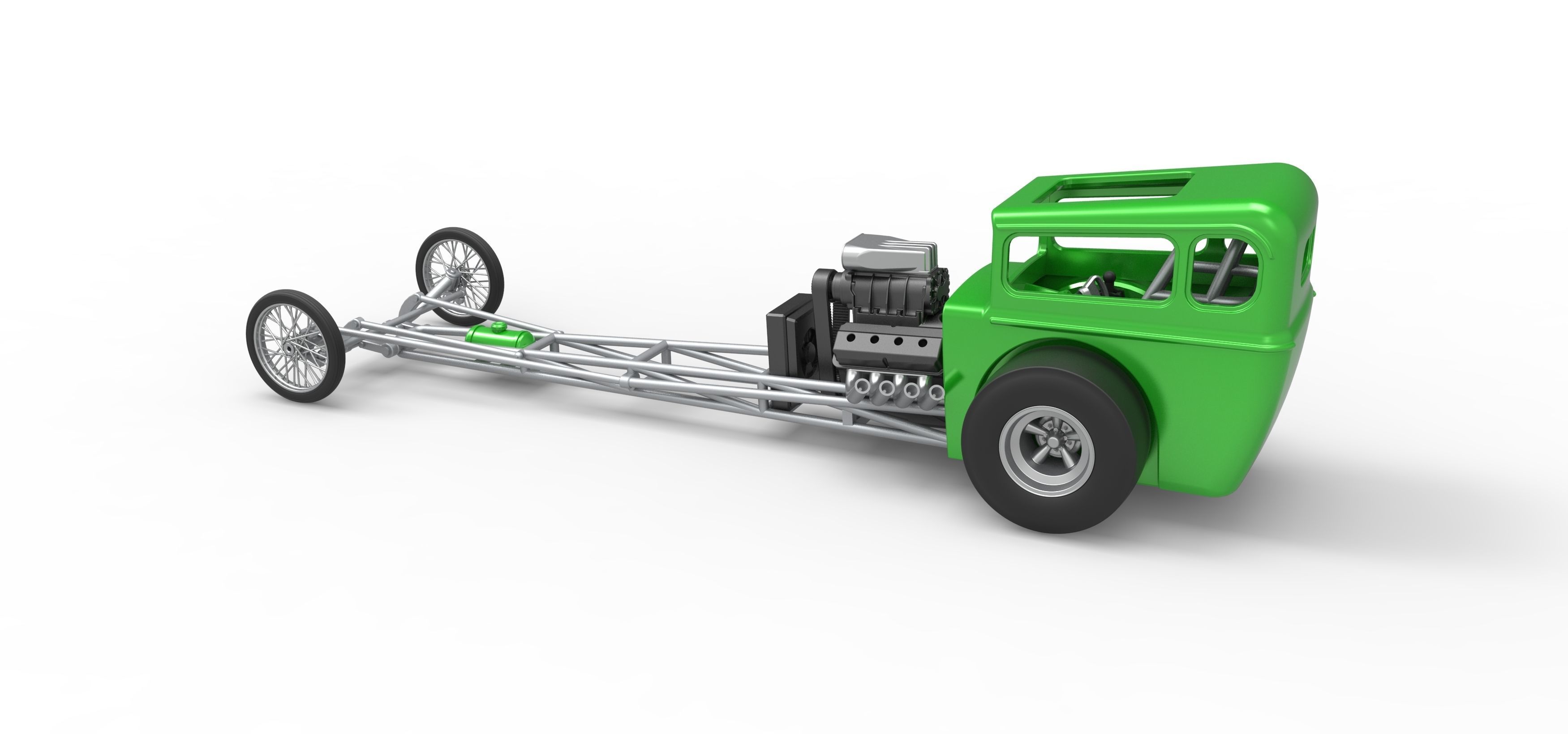 Front engine old school dragster with shell V7 Scale 1 to 25 3D print model_12