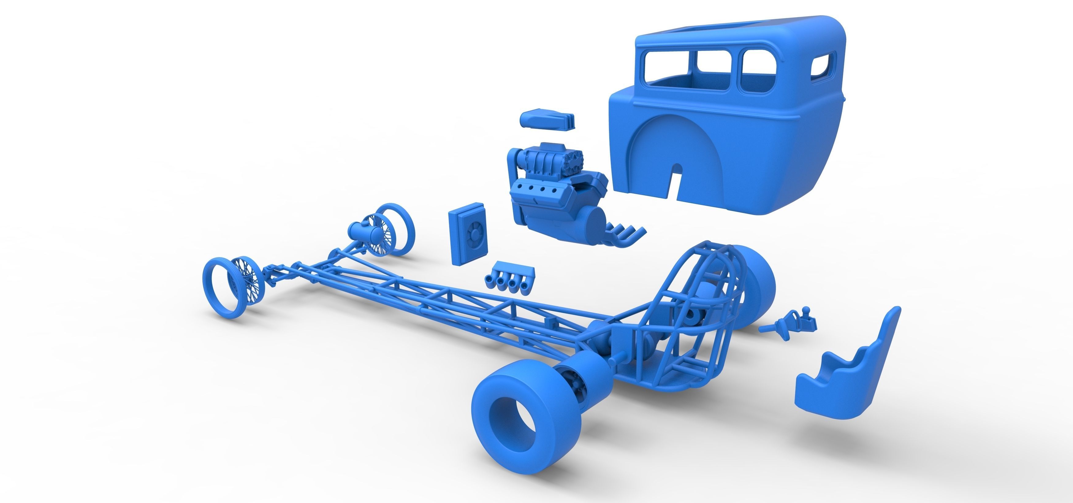 Front engine old school dragster with shell V7 Scale 1 to 25 3D print model_41