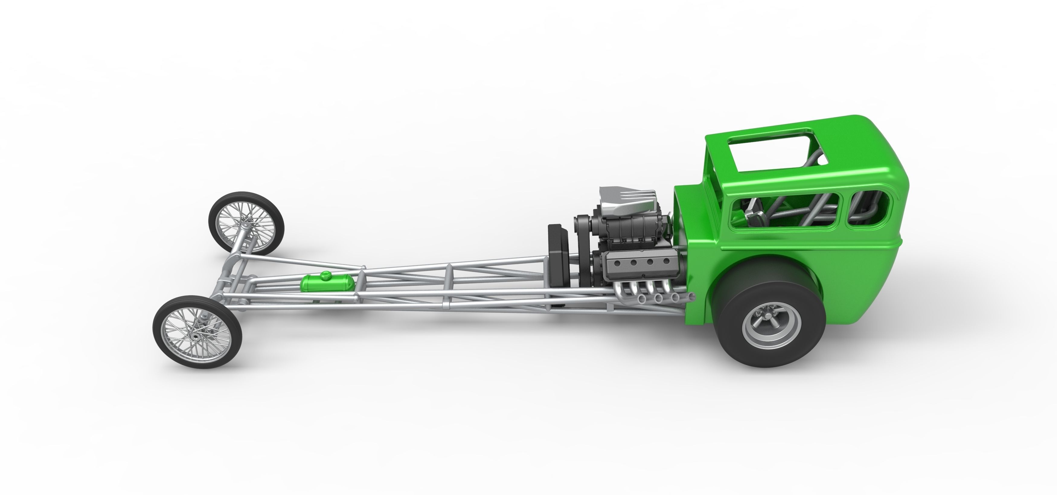 Front engine old school dragster with shell V7 Scale 1 to 25 3D print model_10