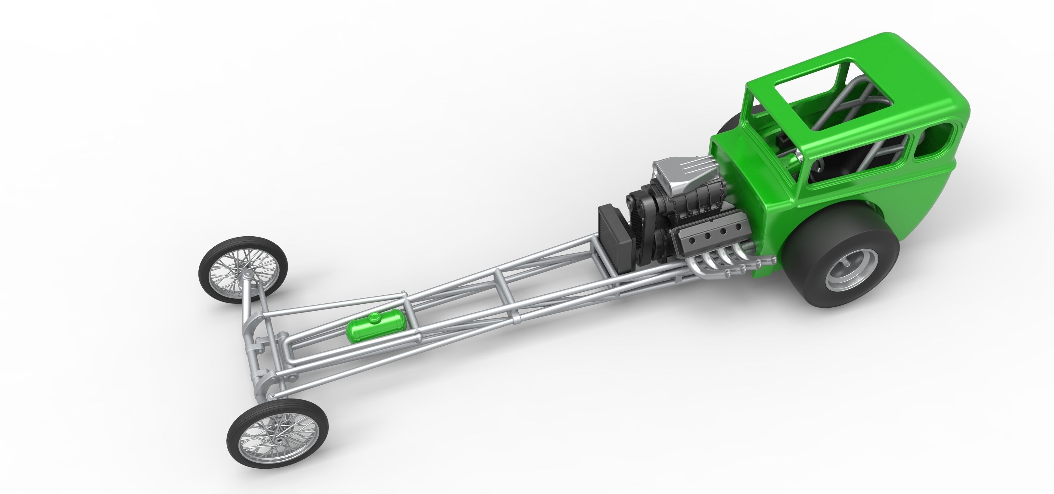 Front engine old school dragster with shell V7 Scale 1 to 25 3D print model_4