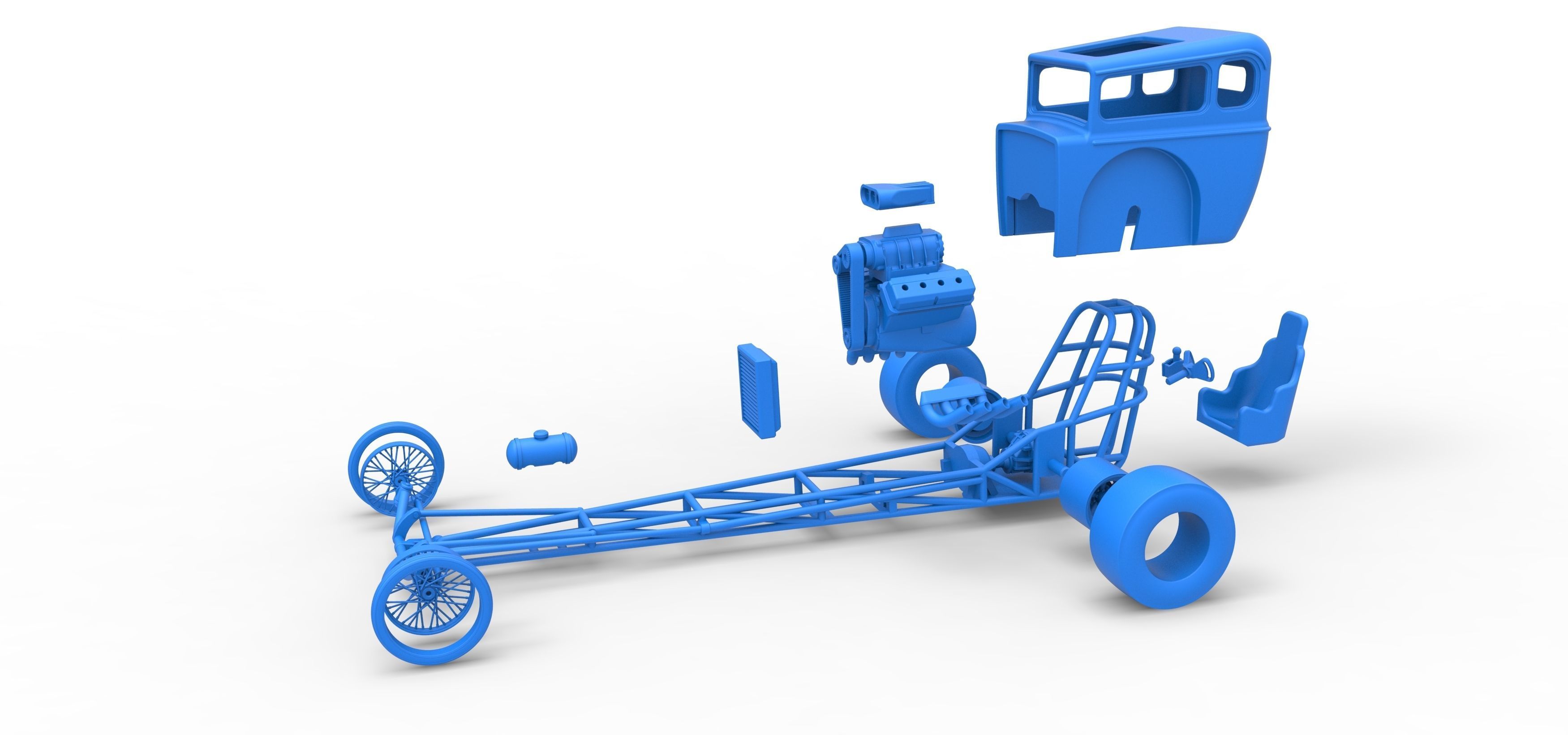 Front engine old school dragster with shell V7 Scale 1 to 25 3D print model_35