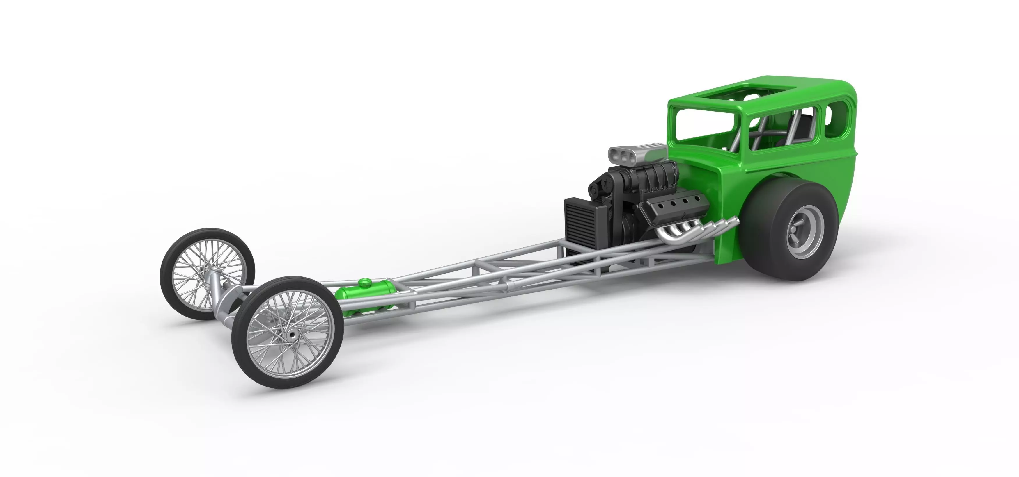 Front engine old school dragster with shell V7 Scale 1 to 25 3D print model_0