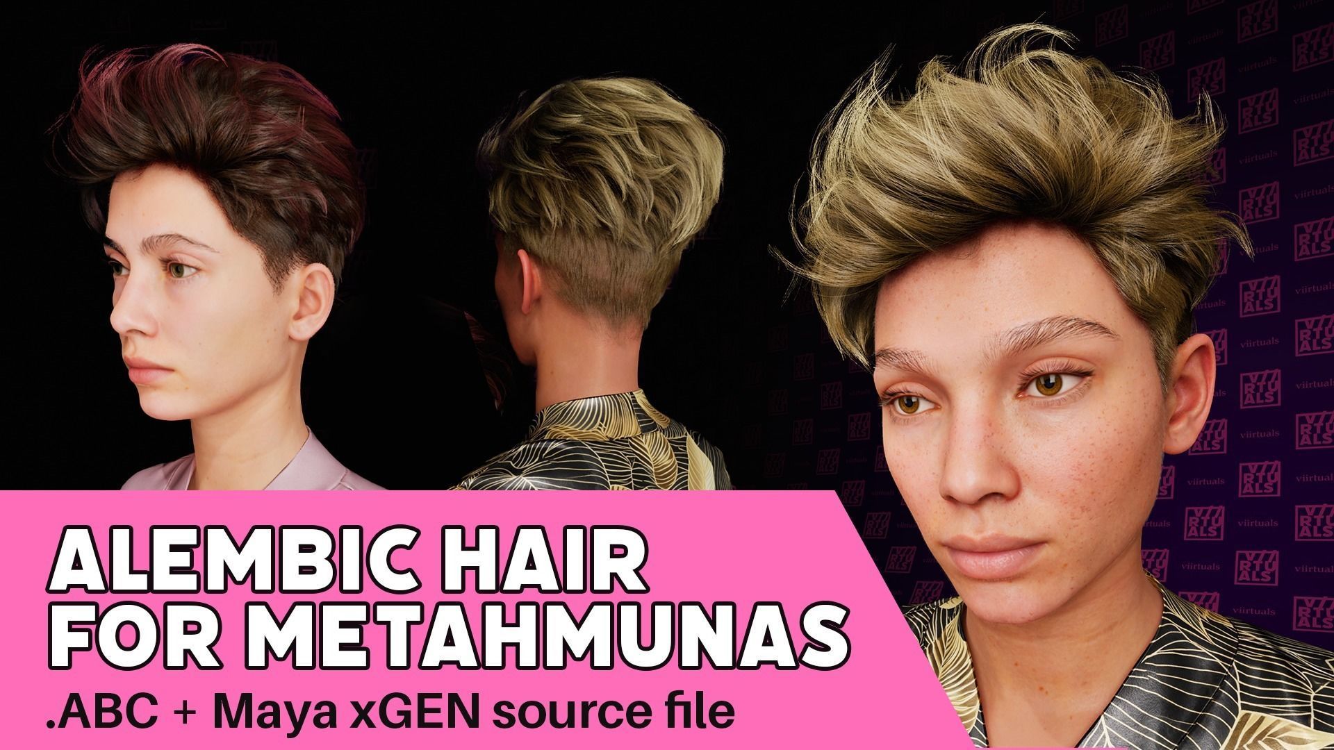 Hair for Metahumans Alembic Hair Asset for UnrealEngine5 Low-poly 3D model_1