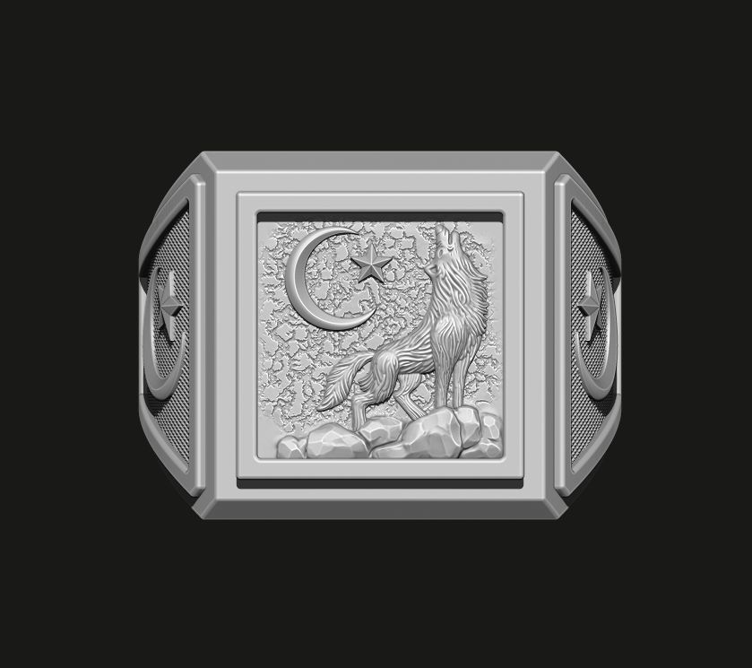 A MAN S RING WITH A HOWLING WOLF Printable Model 3D print model_1