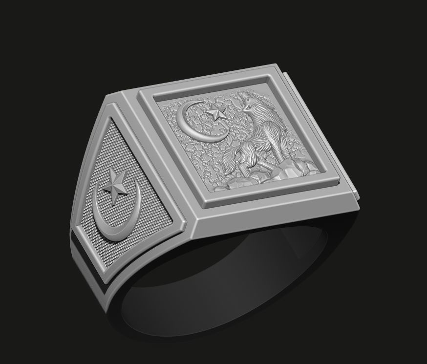 A MAN S RING WITH A HOWLING WOLF Printable Model 3D print model_4