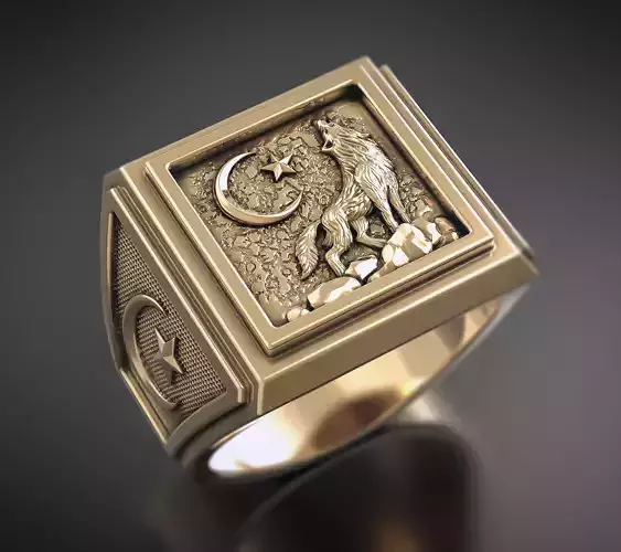 A MAN S RING WITH A HOWLING WOLF Printable Model