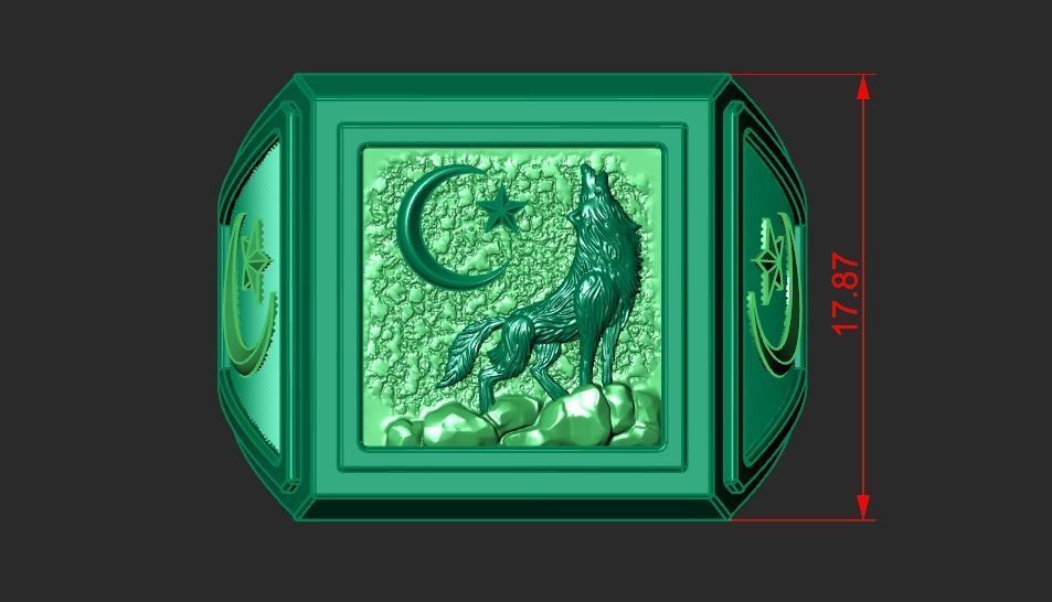 A MAN S RING WITH A HOWLING WOLF Printable Model 3D print model_6