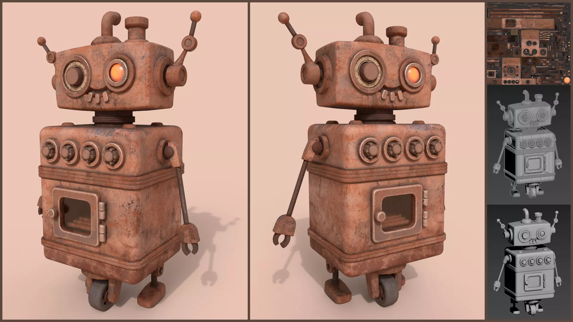 Stylized Robot Oven Low-poly 3D model_0