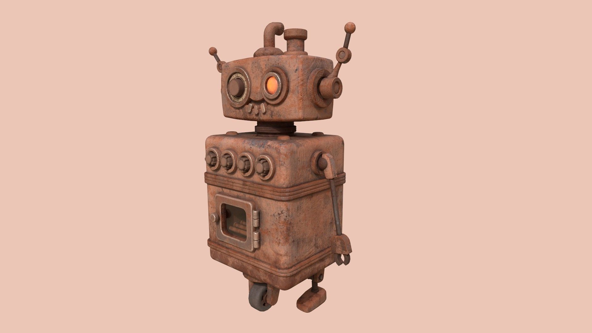 Stylized Robot Oven Low-poly 3D model_10