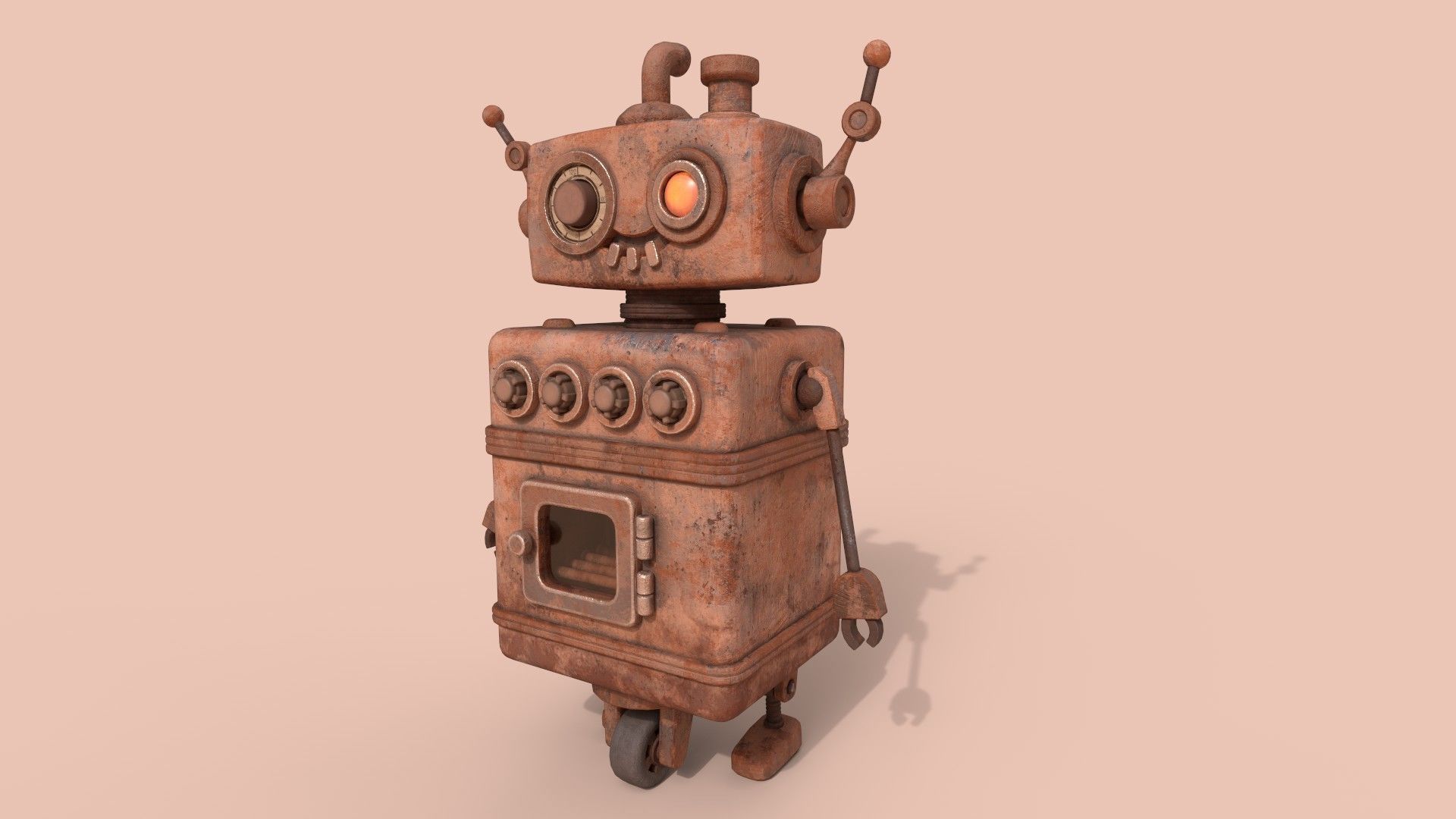 Stylized Robot Oven Low-poly 3D model_11