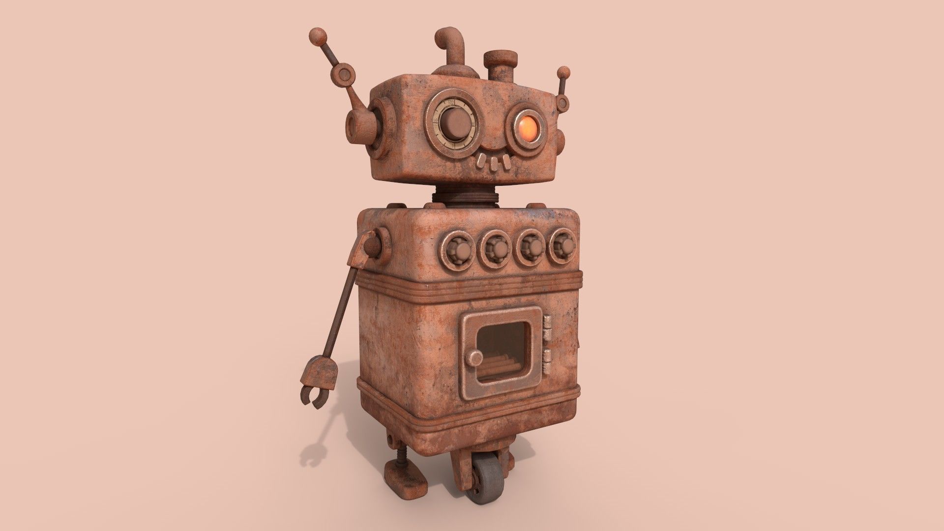 Stylized Robot Oven Low-poly 3D model_1
