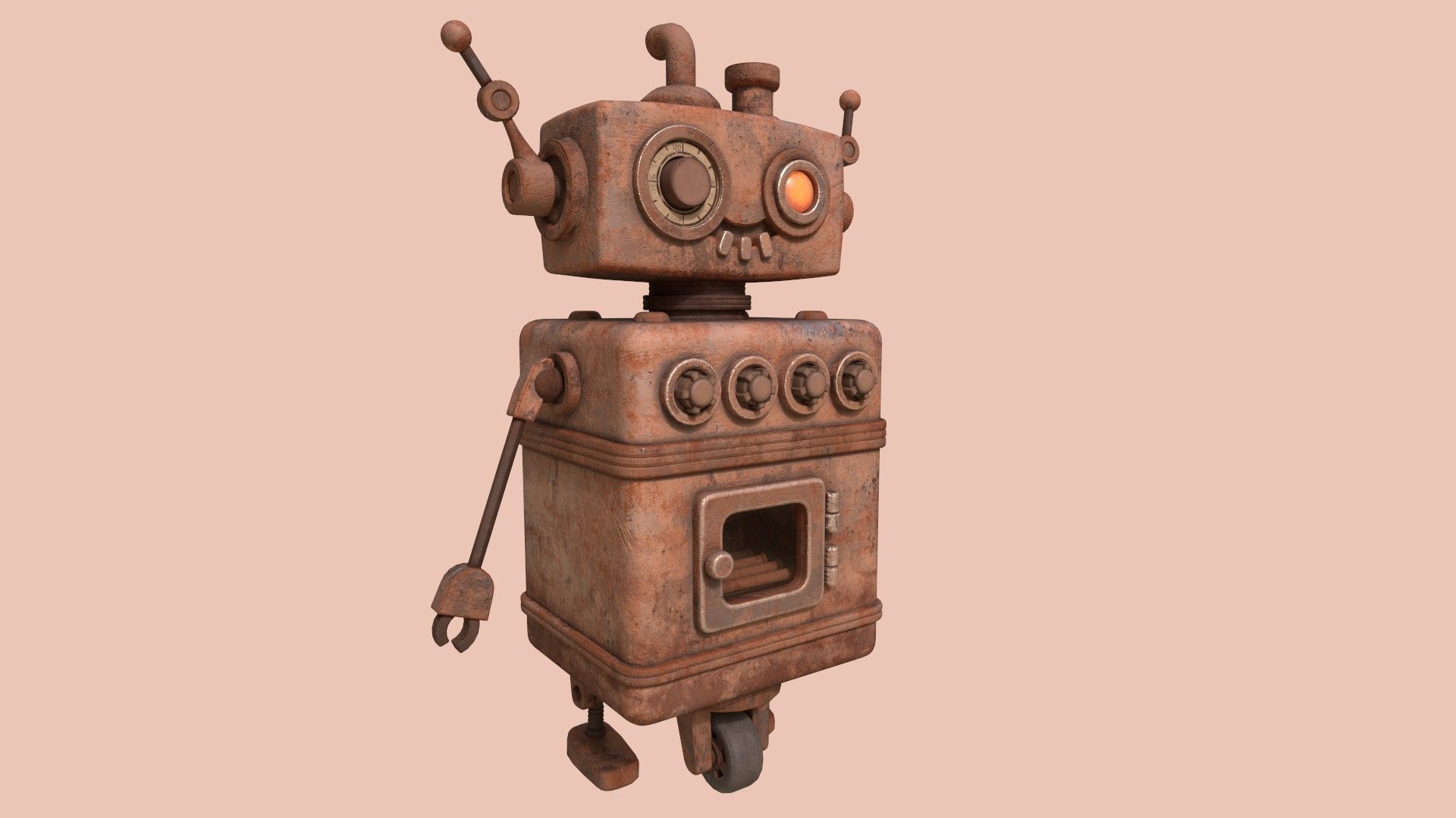 Stylized Robot Oven Low-poly 3D model_9