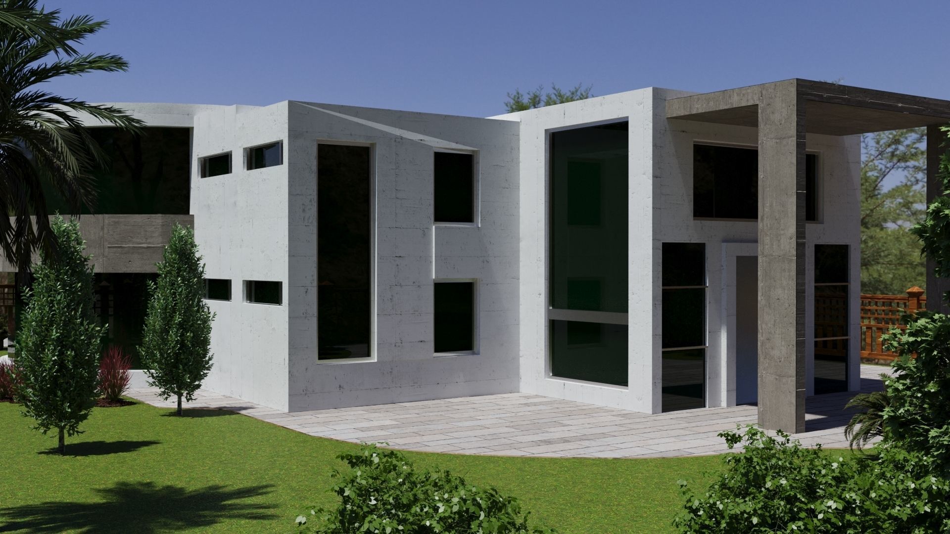 The contemporary modern house 3D model scene 3D model_4