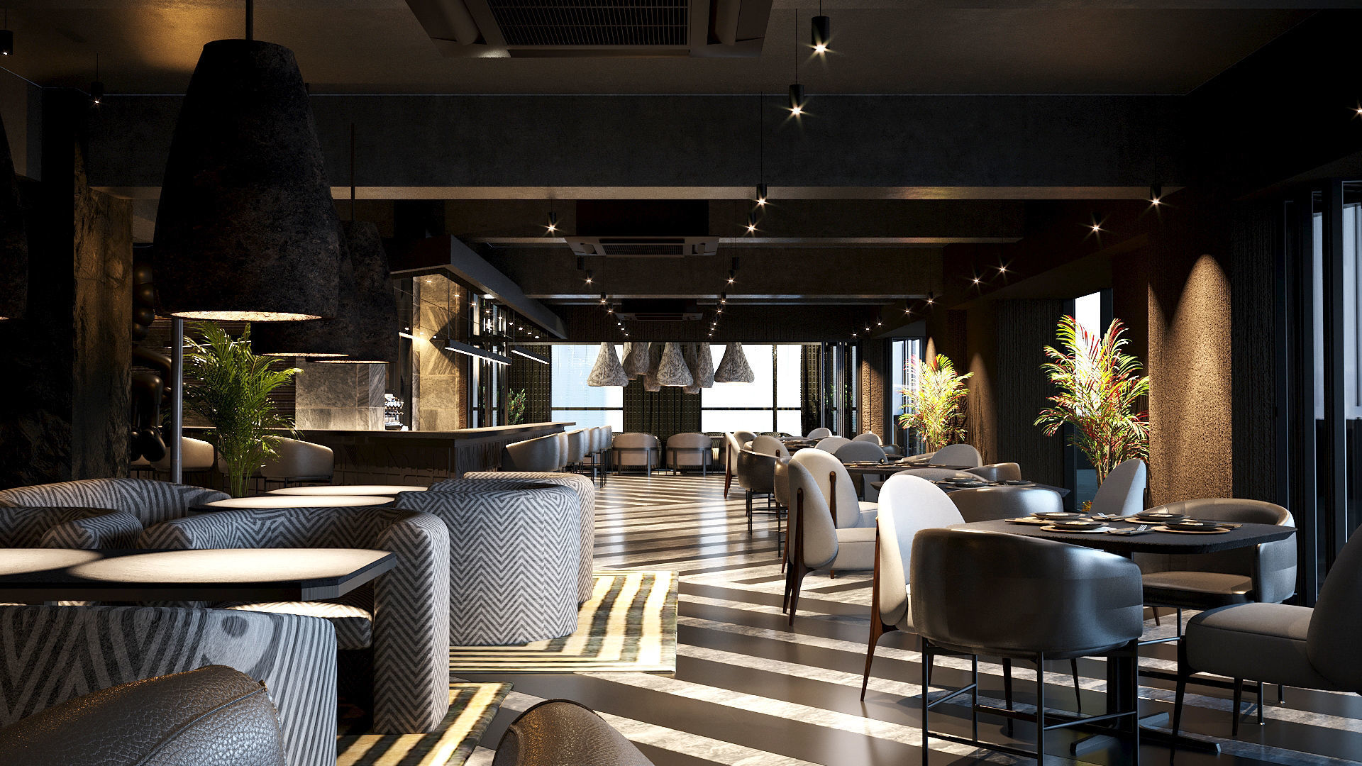 Elegant luxury restaurant lounge interior 3D model_3