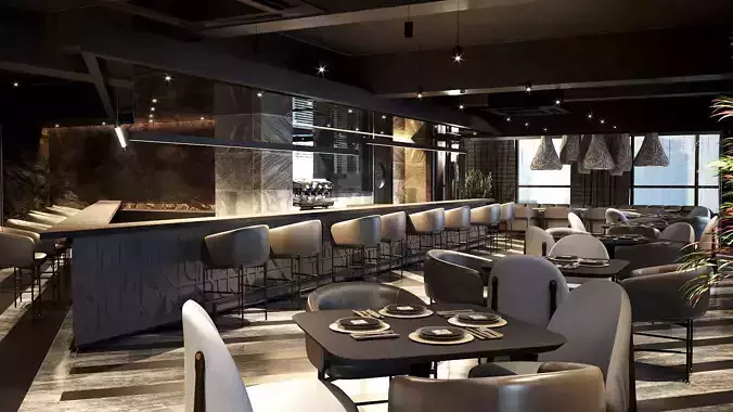 Elegant luxury restaurant lounge interior 3D model
