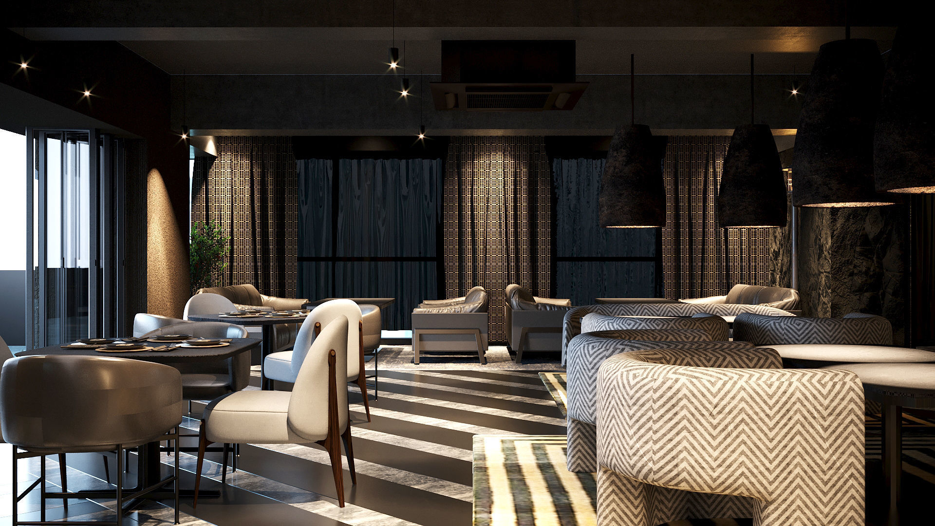 Elegant luxury restaurant lounge interior 3D model_5