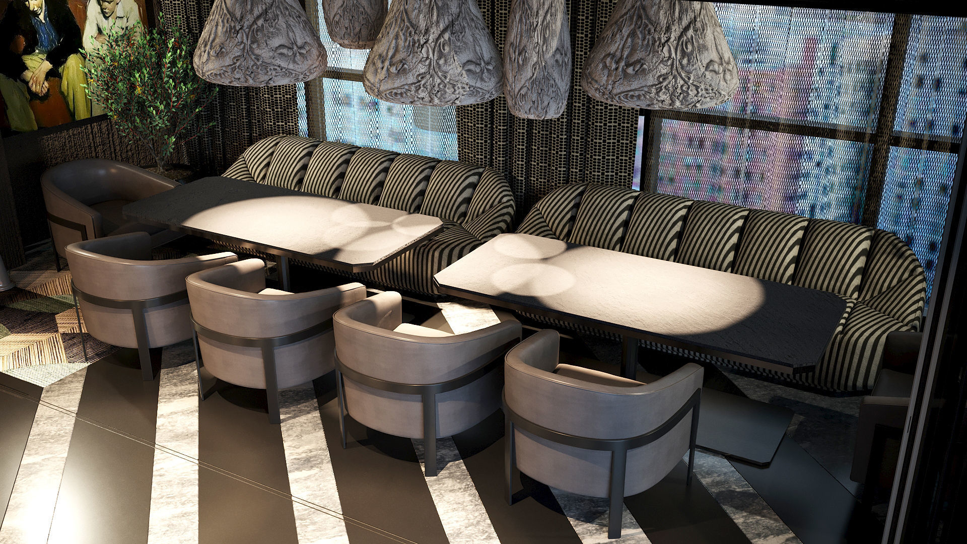 Elegant luxury restaurant lounge interior 3D model_12