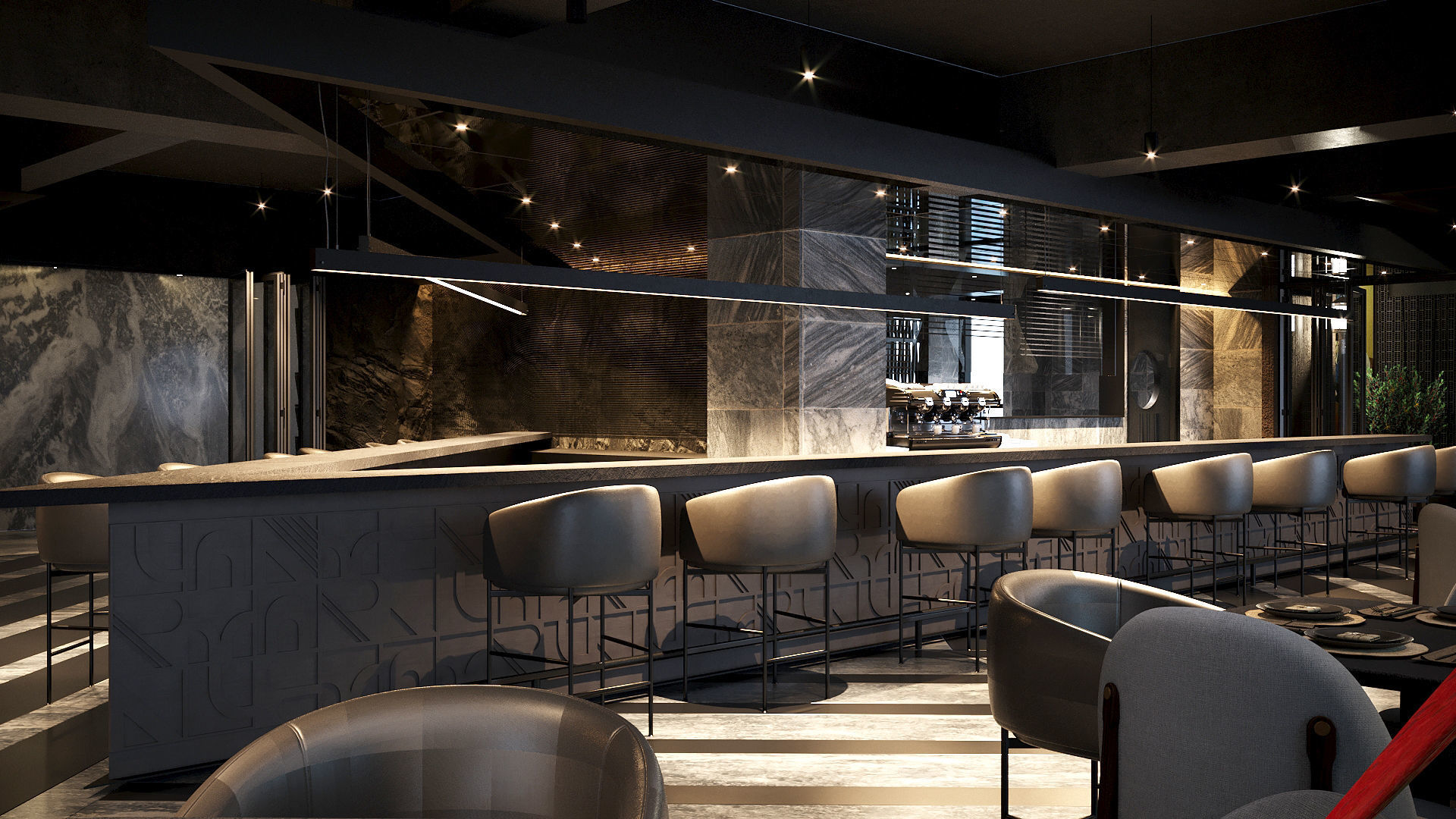 Elegant luxury restaurant lounge interior 3D model_2