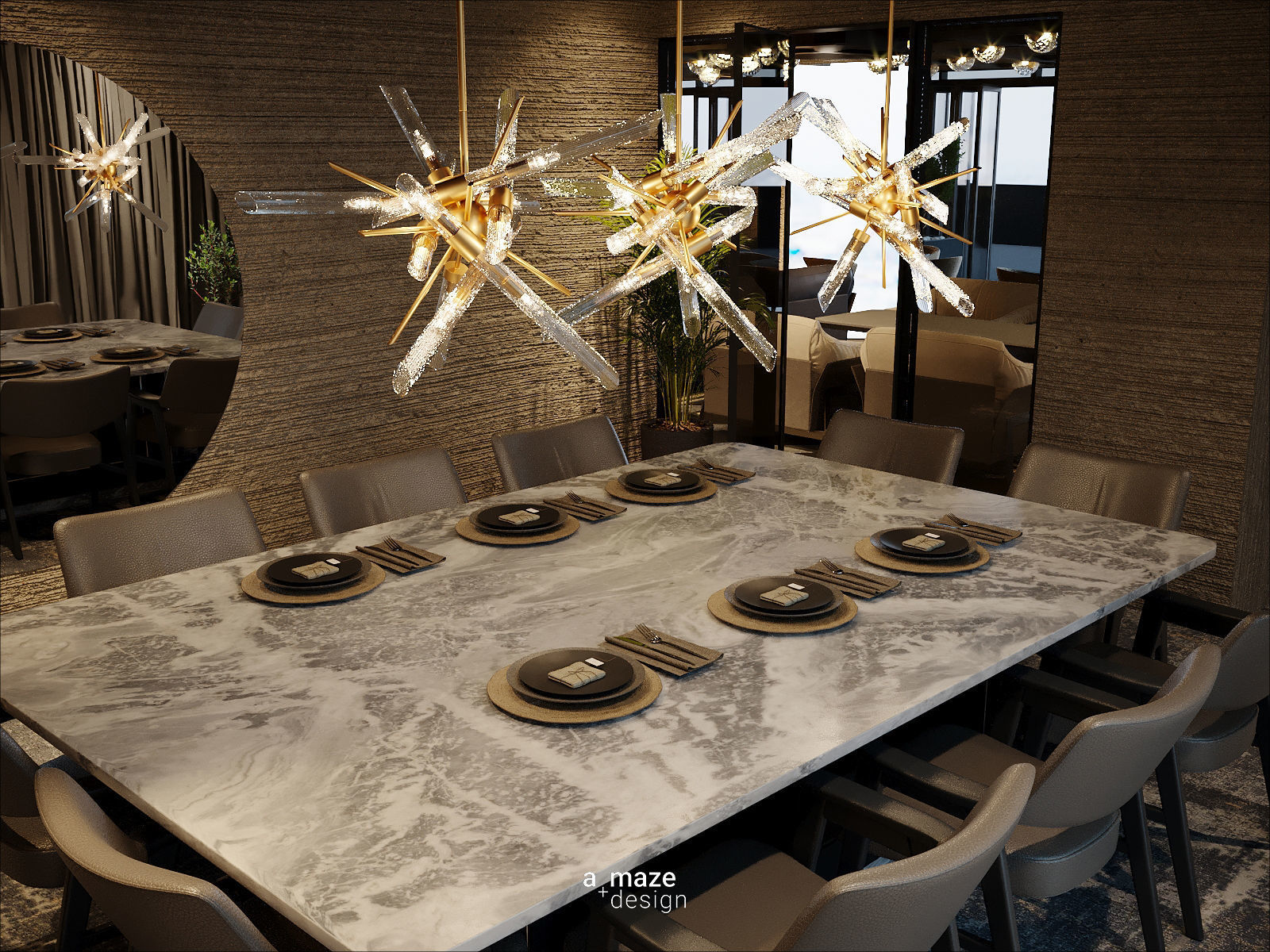 Elegant luxury restaurant lounge interior 3D model_19