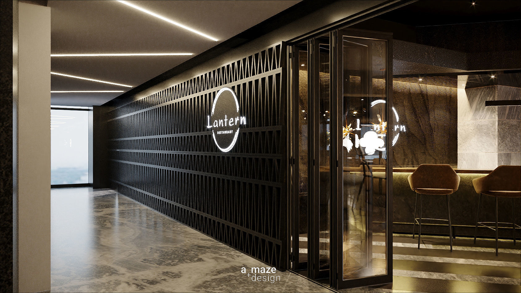 Elegant luxury restaurant lounge interior 3D model_13