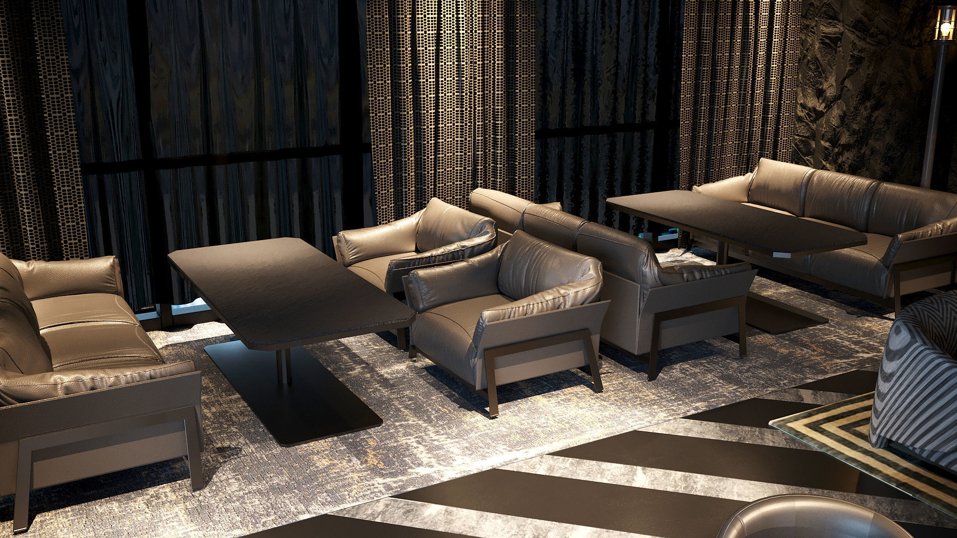 Elegant luxury restaurant lounge interior 3D model_4