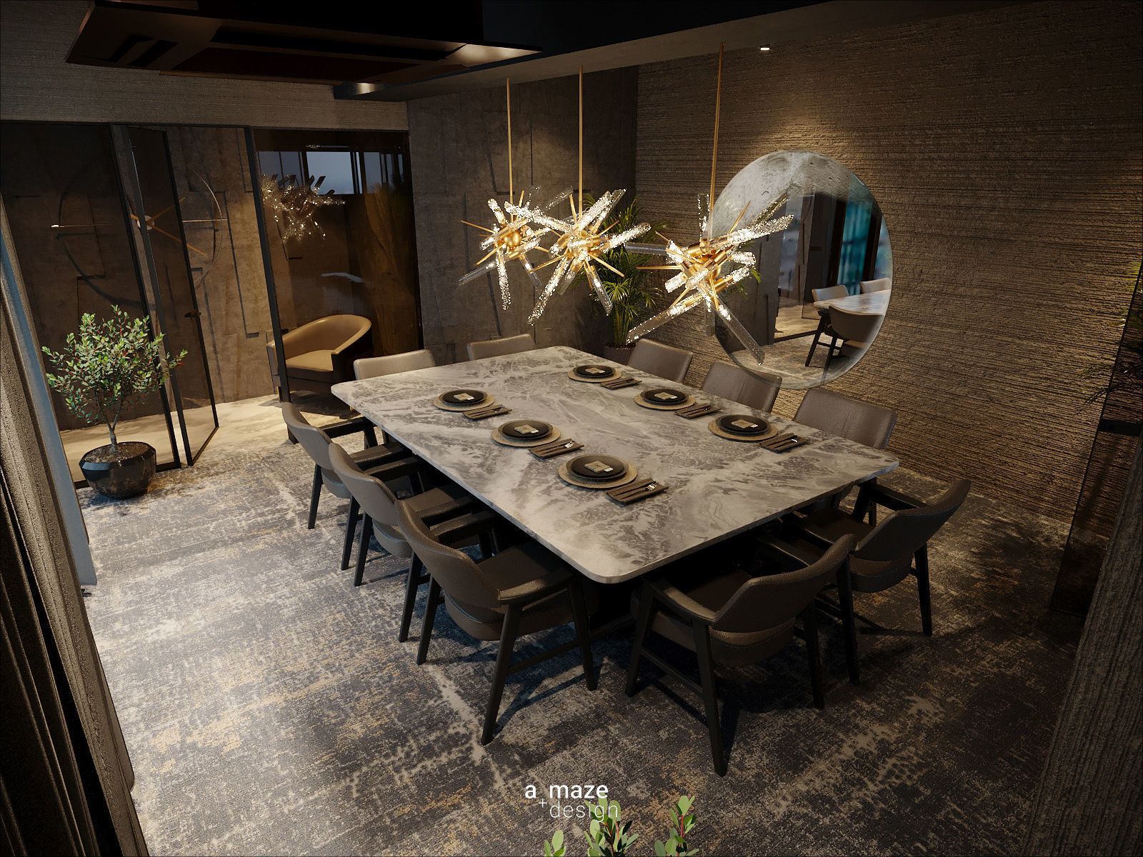 Elegant luxury restaurant lounge interior 3D model_18